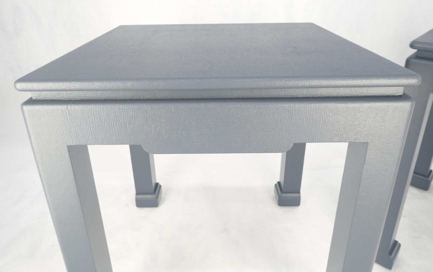 EstablishedLines Pair 28"H Lacquered Linen Cloth Light Grey Square End Side Occasional Tables