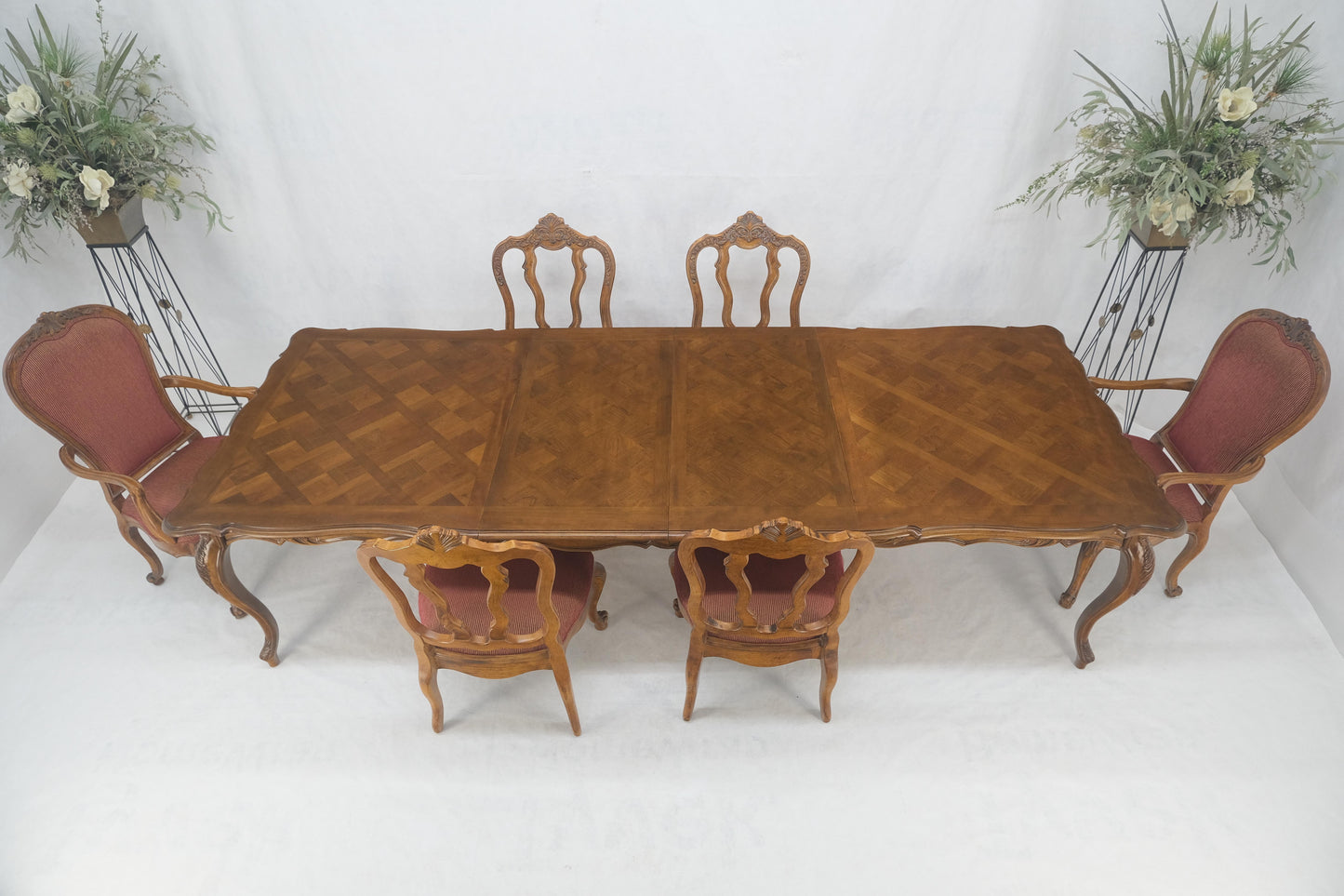 EstablishedLines Country French Parquetry Top Table 6 Dining Chairs 2X22" Extension Board Leafs