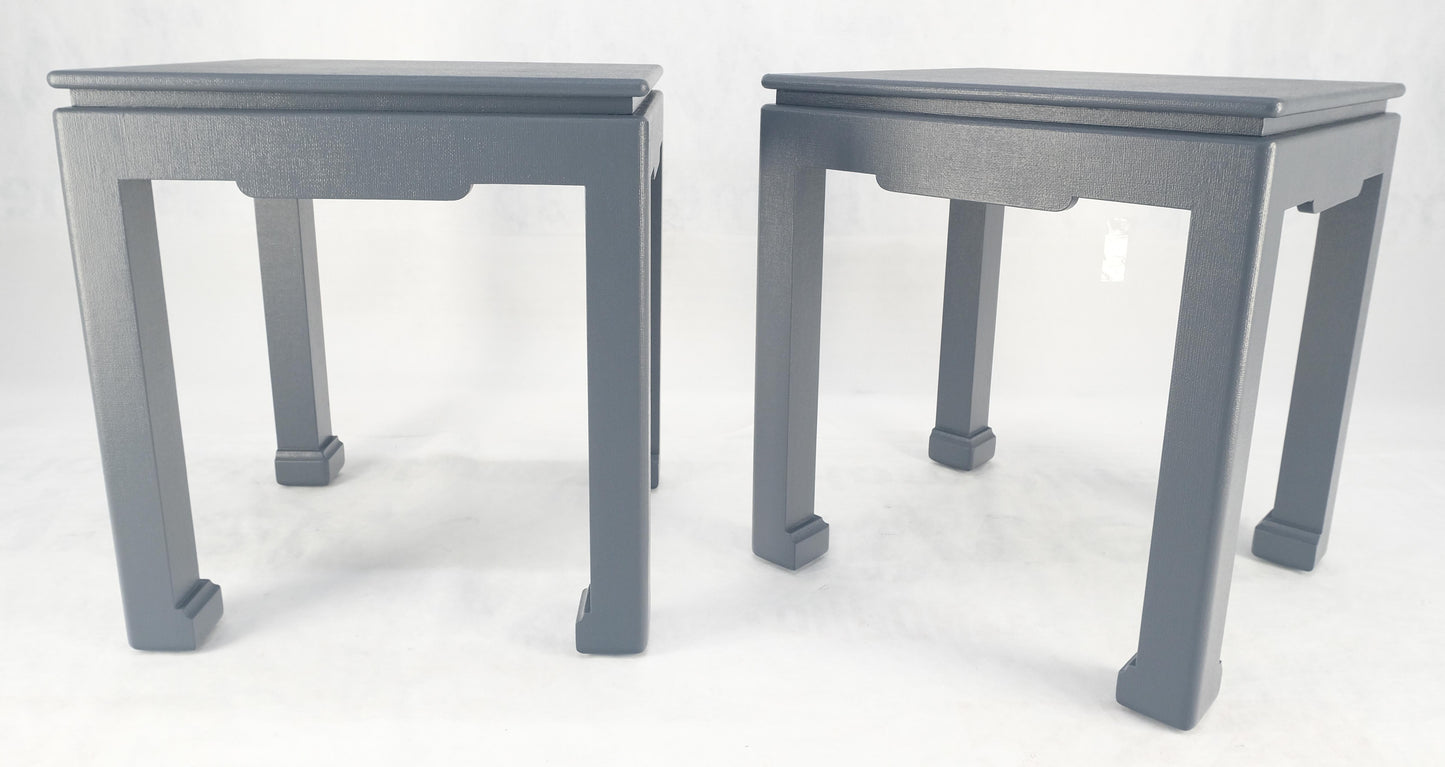 EstablishedLines Pair 28"H Lacquered Linen Cloth Light Grey Square End Side Occasional Tables