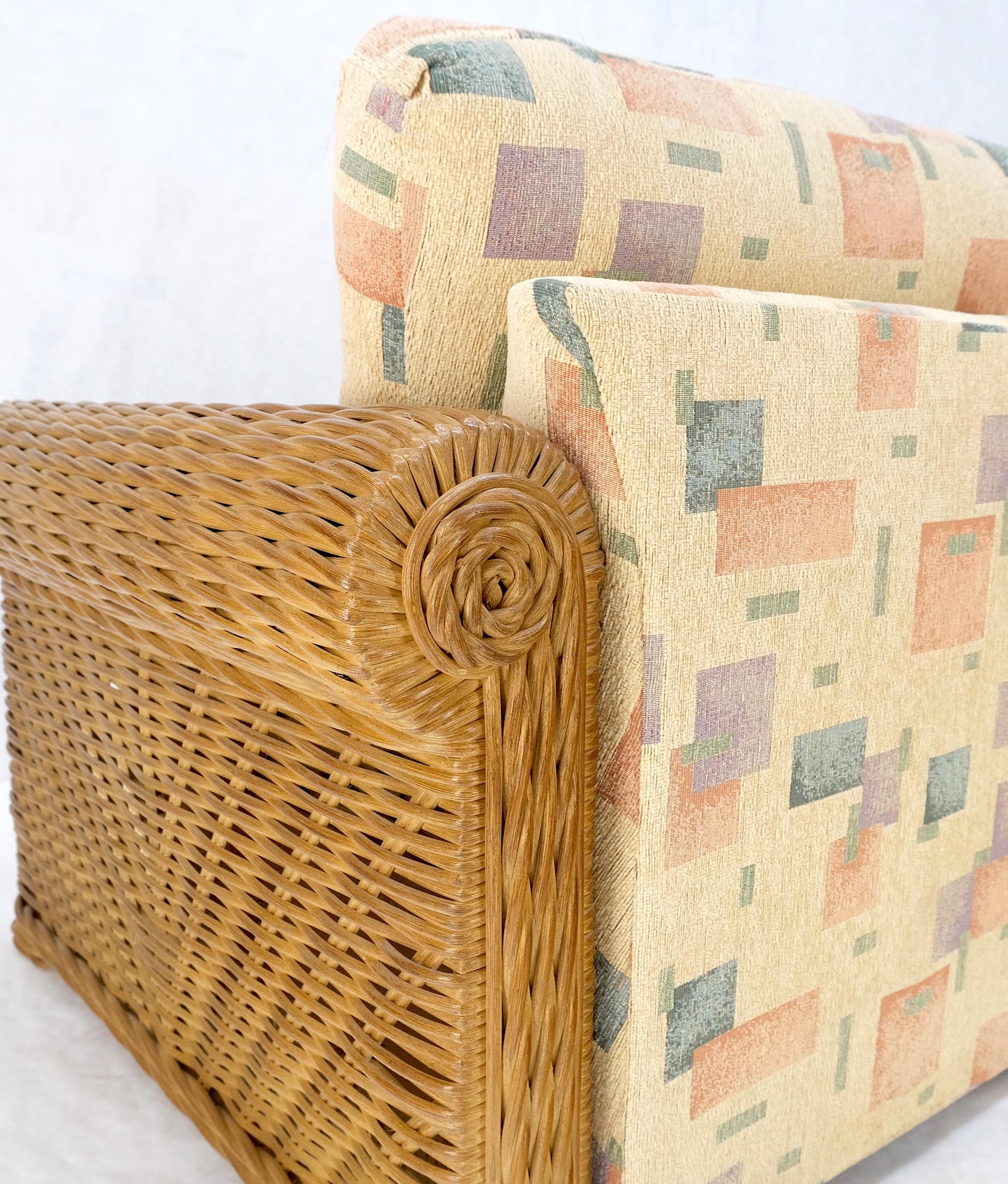 EstablishedLines Pair Decorative c1970s Oversize Rttan Bamboo Wicker Club Lounge Chairs Mint!