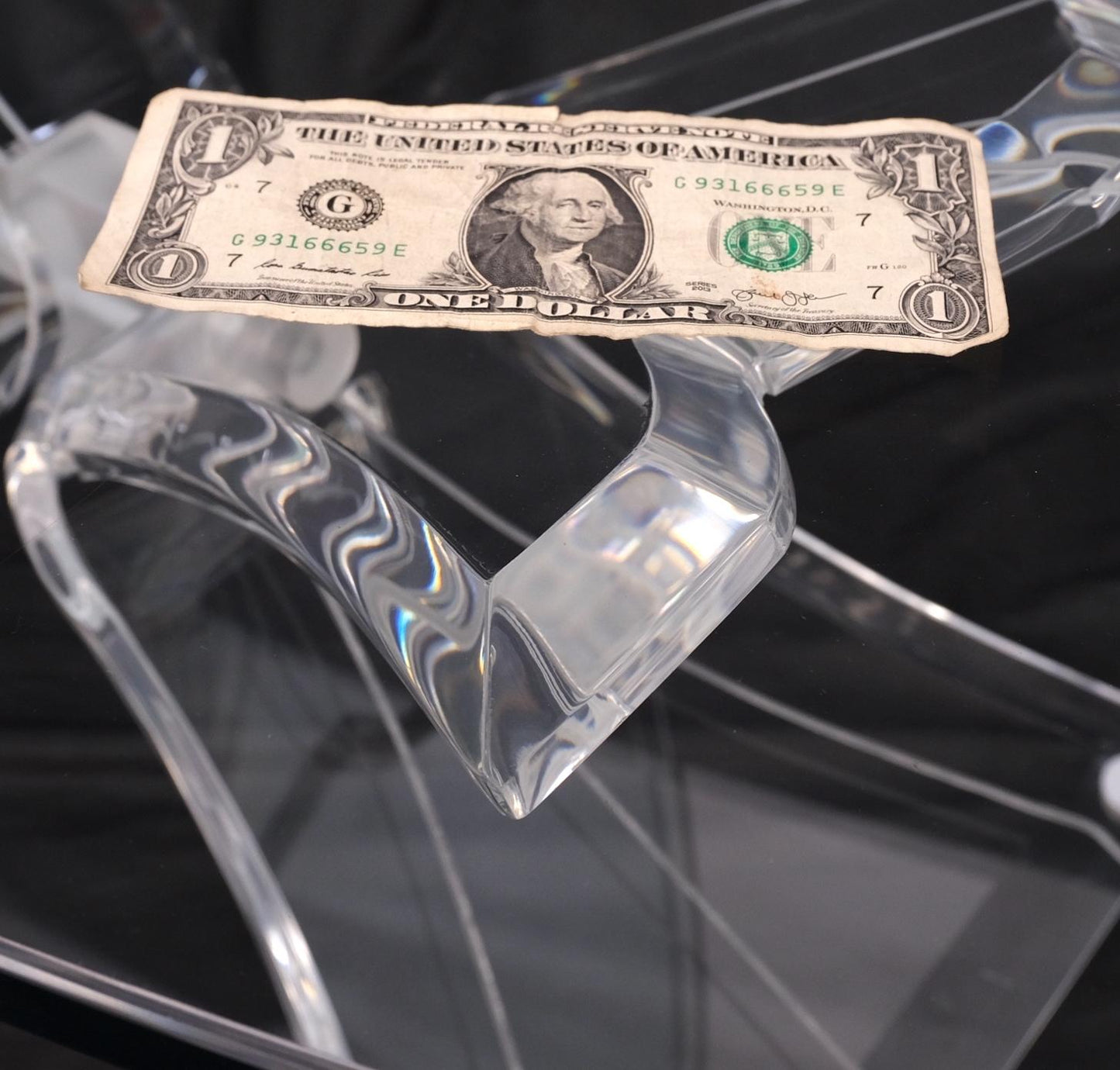 EstablishedLines Lucite Bow Tie Butterfly Wing Shape Base Oval Glass Top Mid Century Coffee Table