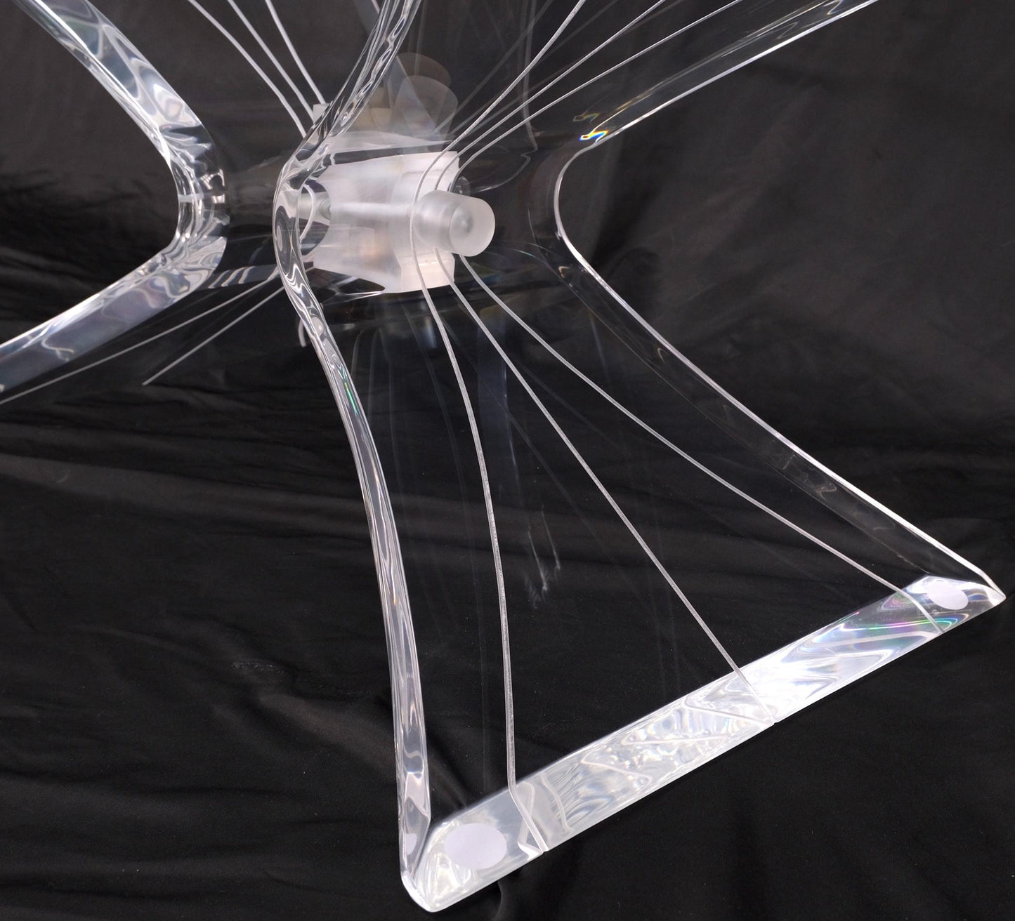 EstablishedLines Lucite Bow Tie Butterfly Wing Shape Base Oval Glass Top Mid Century Coffee Table