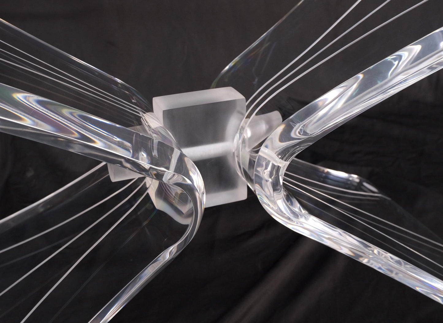 EstablishedLines Lucite Bow Tie Butterfly Wing Shape Base Oval Glass Top Mid Century Coffee Table