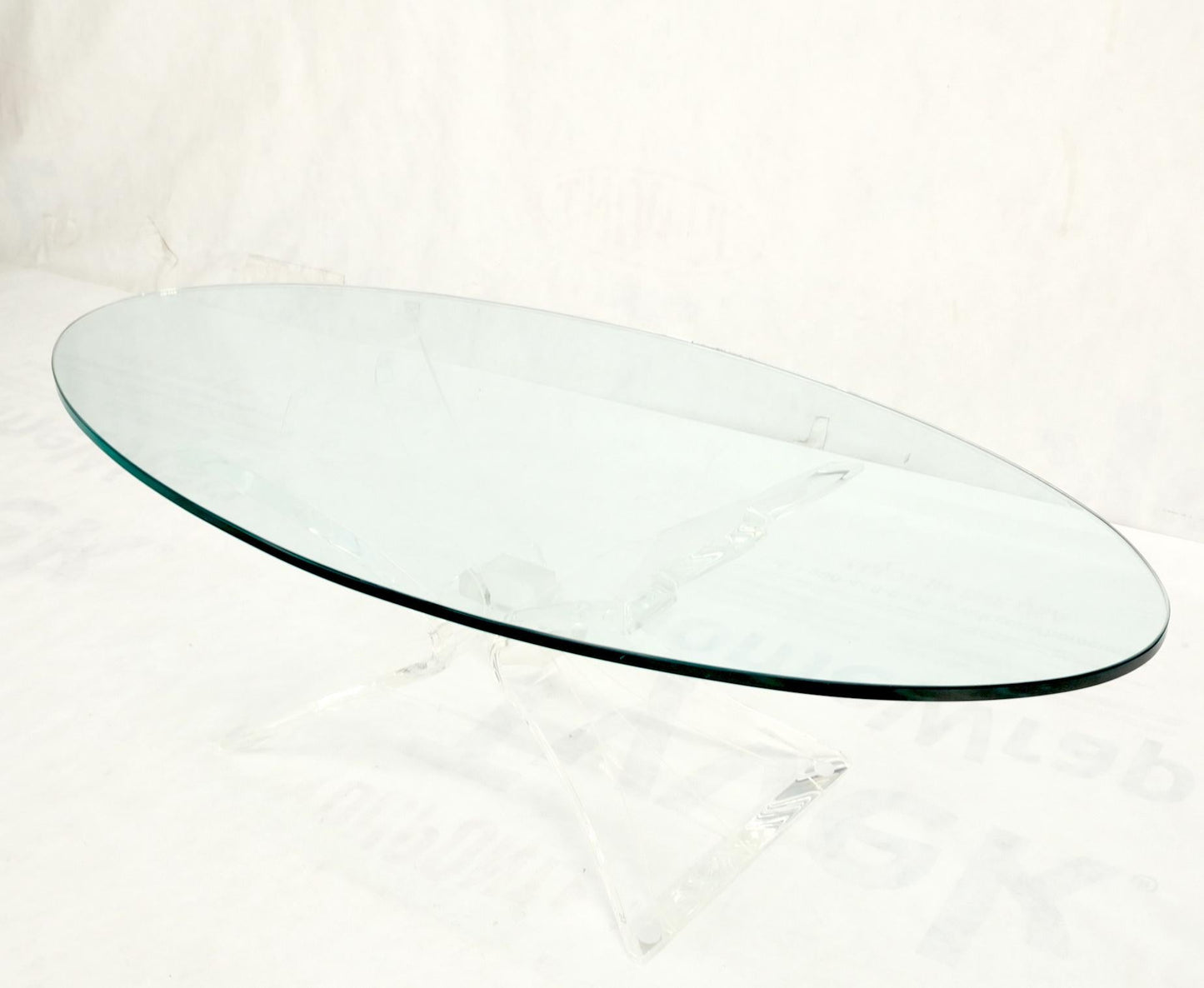 EstablishedLines Lucite Bow Tie Butterfly Wing Shape Base Oval Glass Top Mid Century Coffee Table