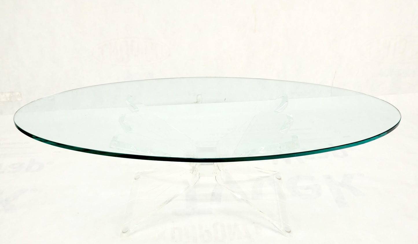 EstablishedLines Lucite Bow Tie Butterfly Wing Shape Base Oval Glass Top Mid Century Coffee Table
