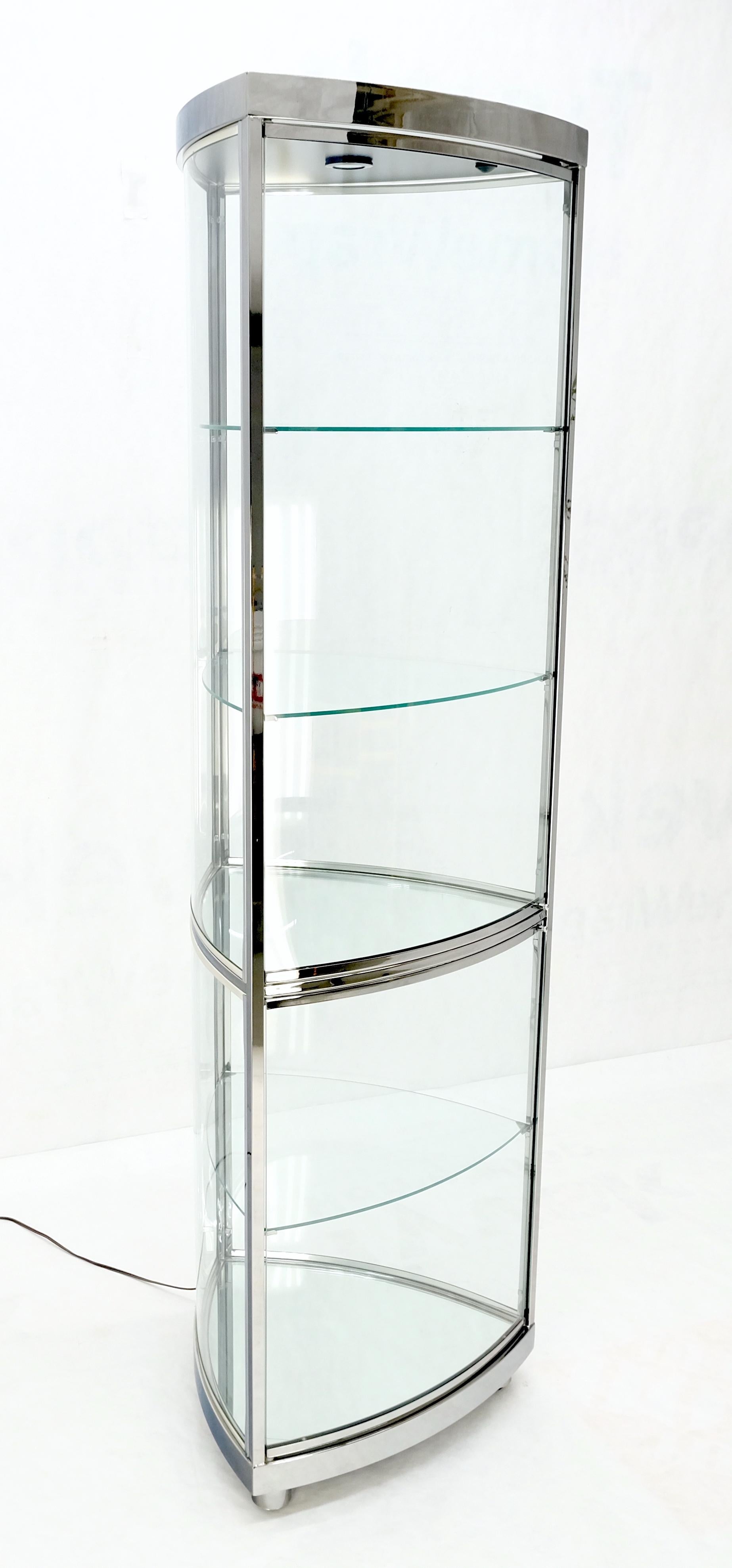 EstablishedLines Rounded Triangle Shape Bowed Glass & Chrome Shelves Display Case Vitrine MINT!