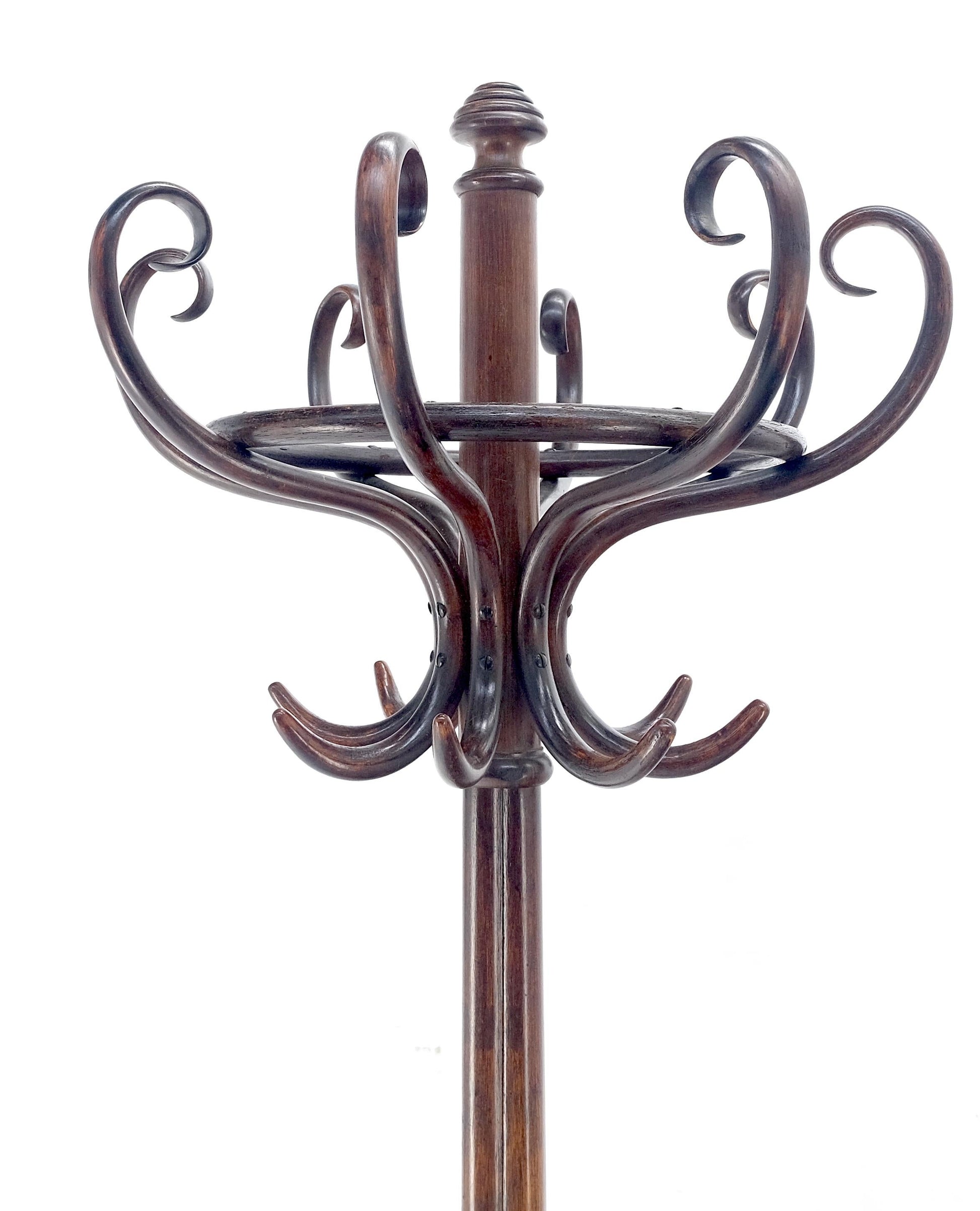 EstablishedLines Very Fine c1920s Thonet Atr. Bent Beechwood Revolving Coat Rack