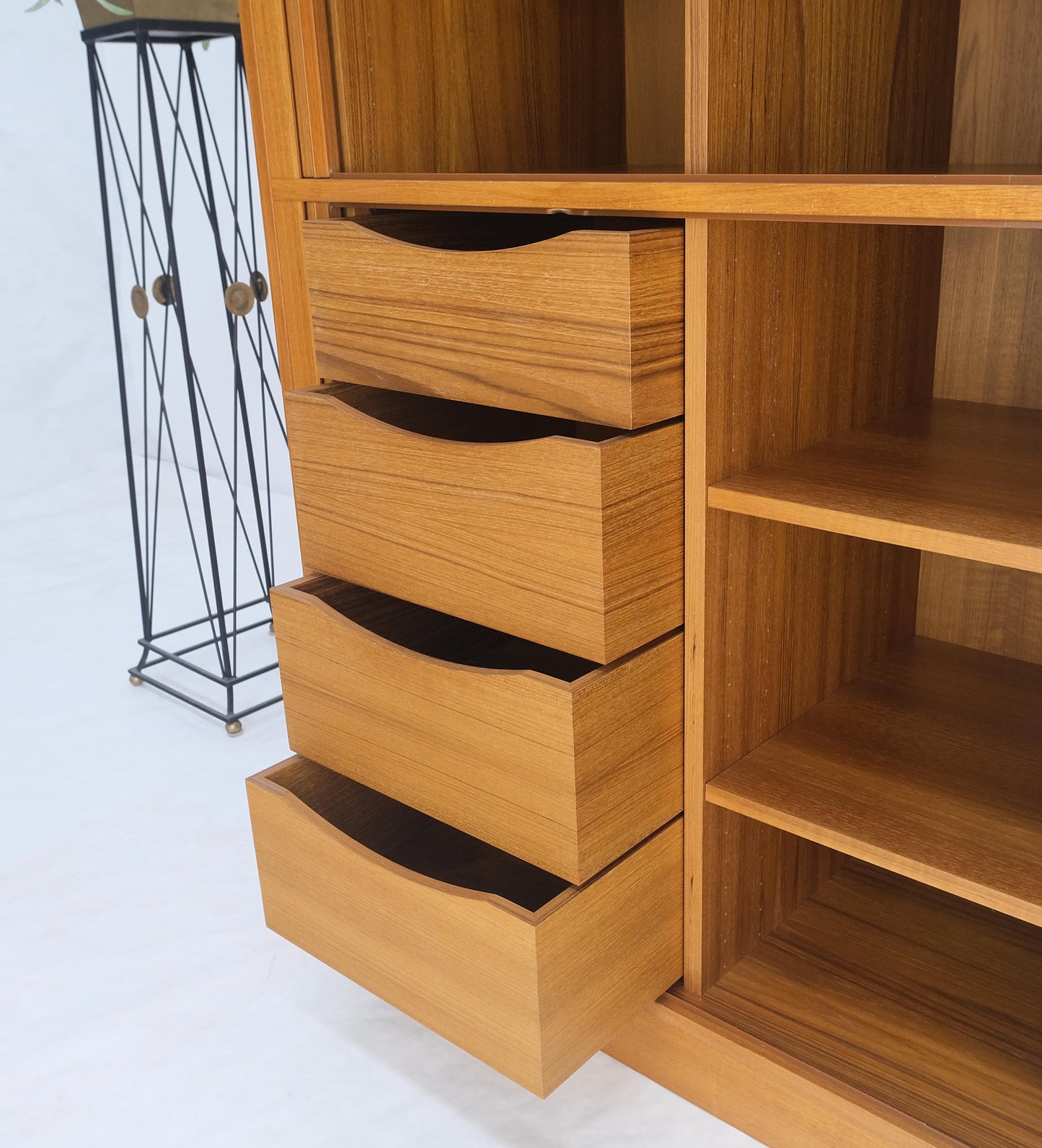Danish Mid Century Modern Tambour Doors Multi Compartment 4 Drawer Shelves Chest