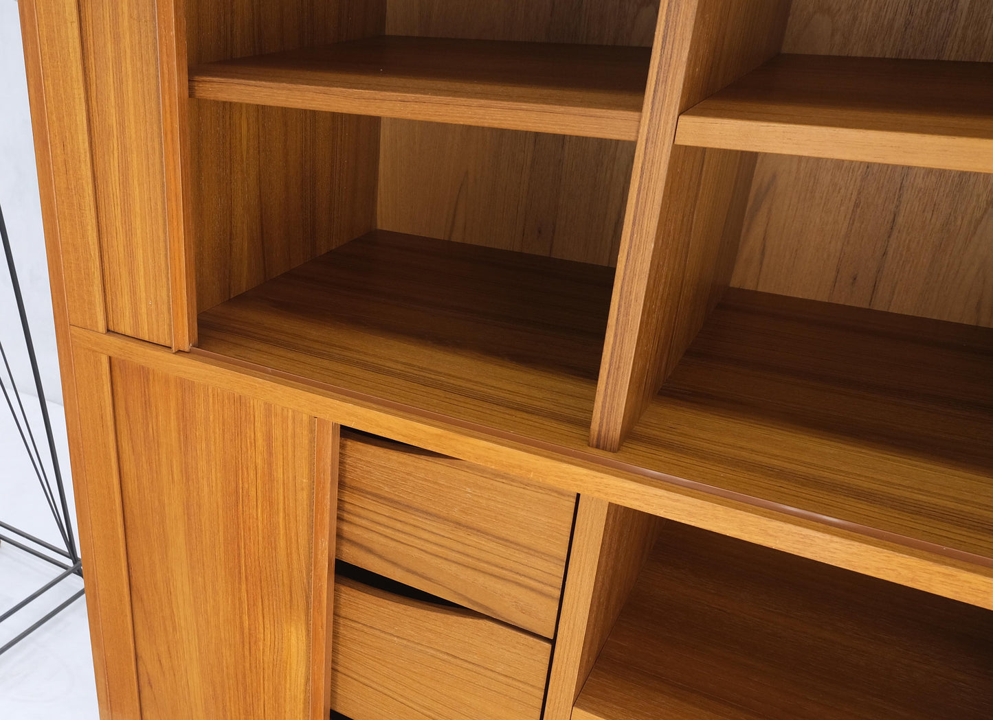 Danish Mid Century Modern Tambour Doors Multi Compartment 4 Drawer Shelves Chest