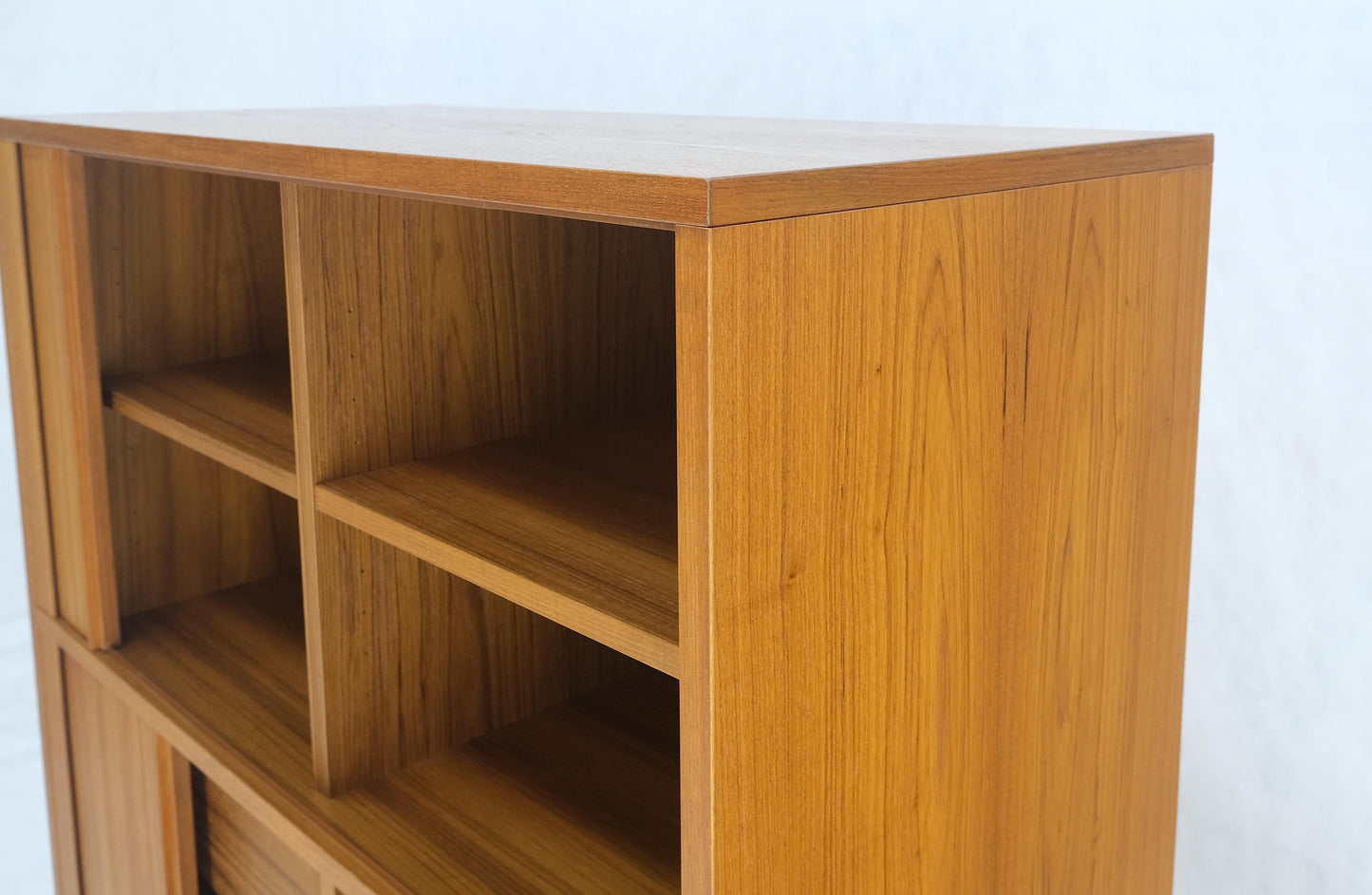 Danish Mid Century Modern Tambour Doors Multi Compartment 4 Drawer Shelves Chest