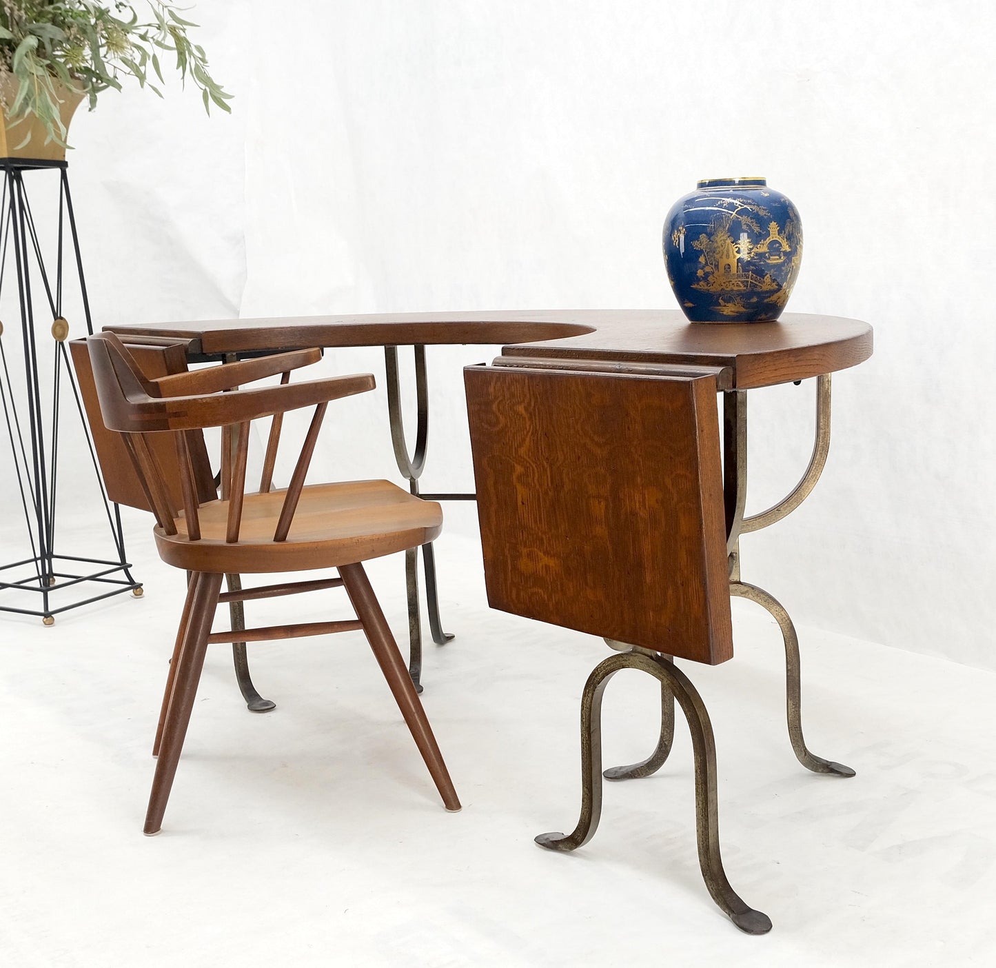 EstablishedLines Half Round Horse Shoe Shape Drop Leaf Ends Serving Writing Library Gallery Table