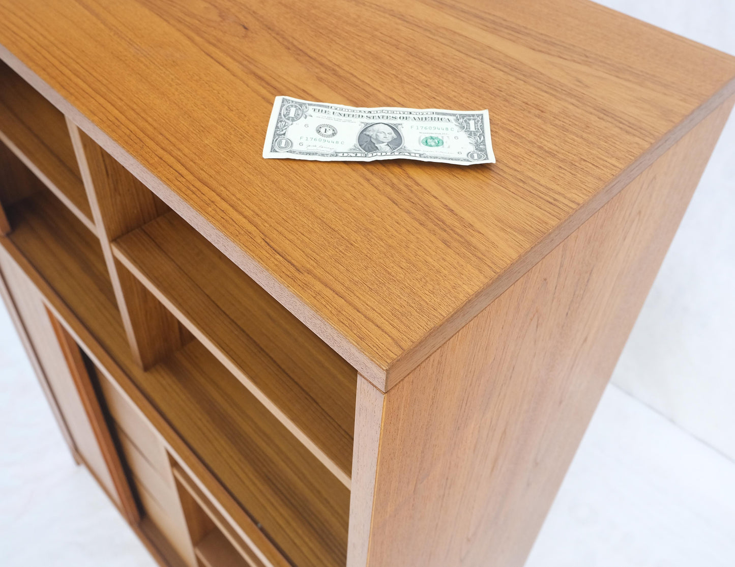 EstablishedLines Danish Mid Century Modern Tambour Doors Multi Compartment 4 Drawer Shelves Chest