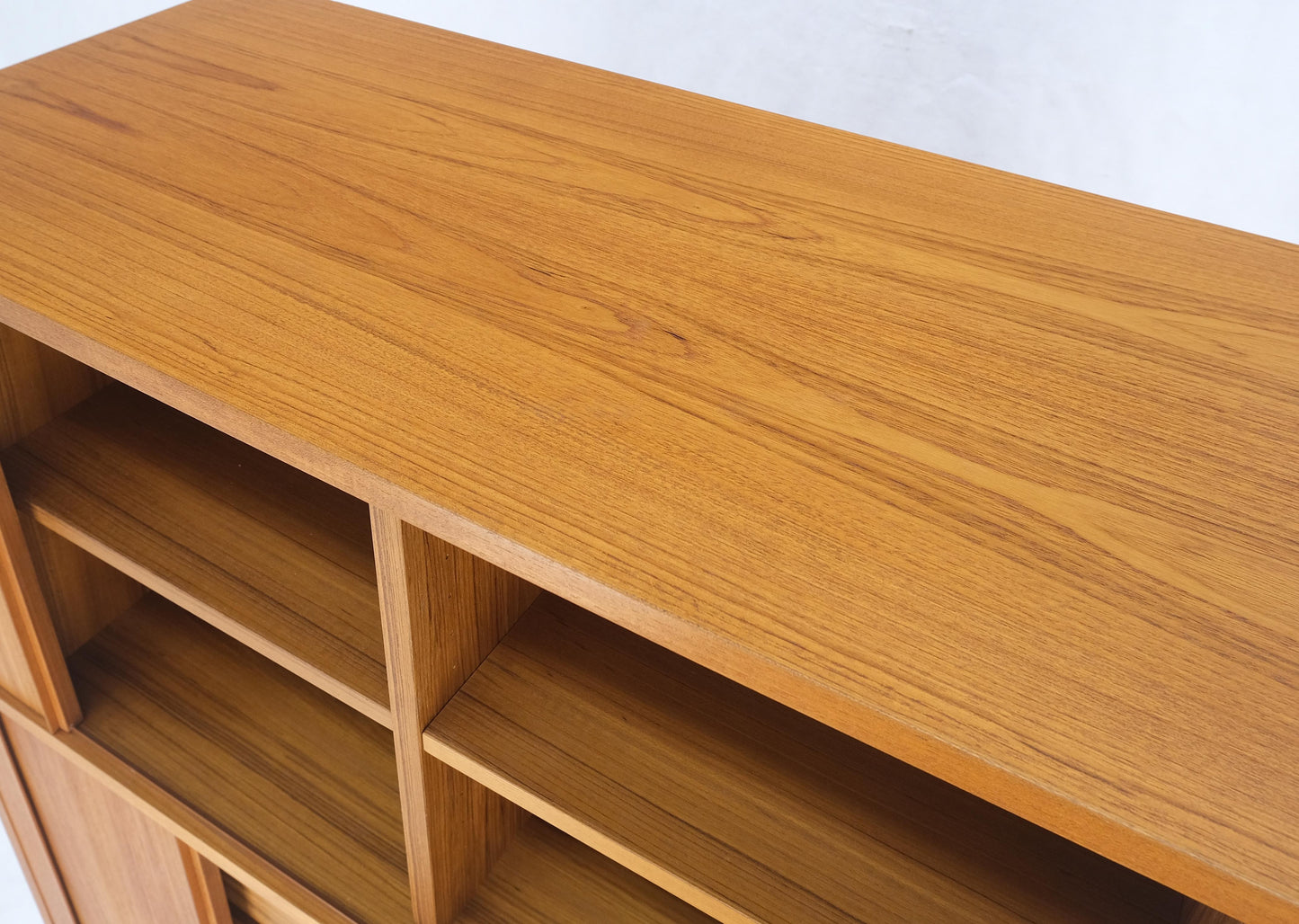 Danish Mid Century Modern Tambour Doors Multi Compartment 4 Drawer Shelves Chest