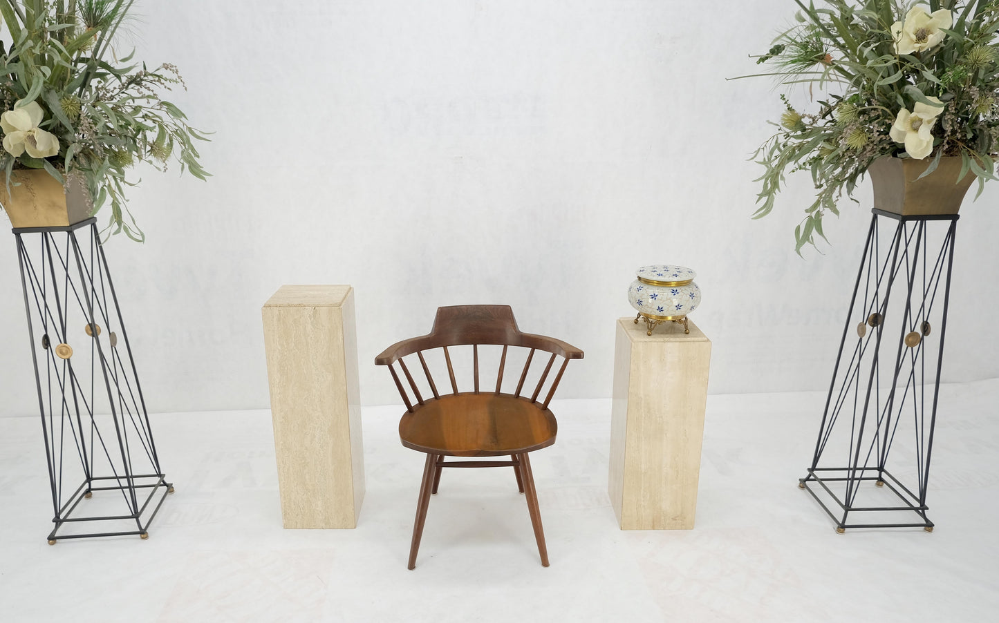 EstablishedLines Pair of 10" Square Italian Mid Century Modern Travertine Pedestals Stands MINT!