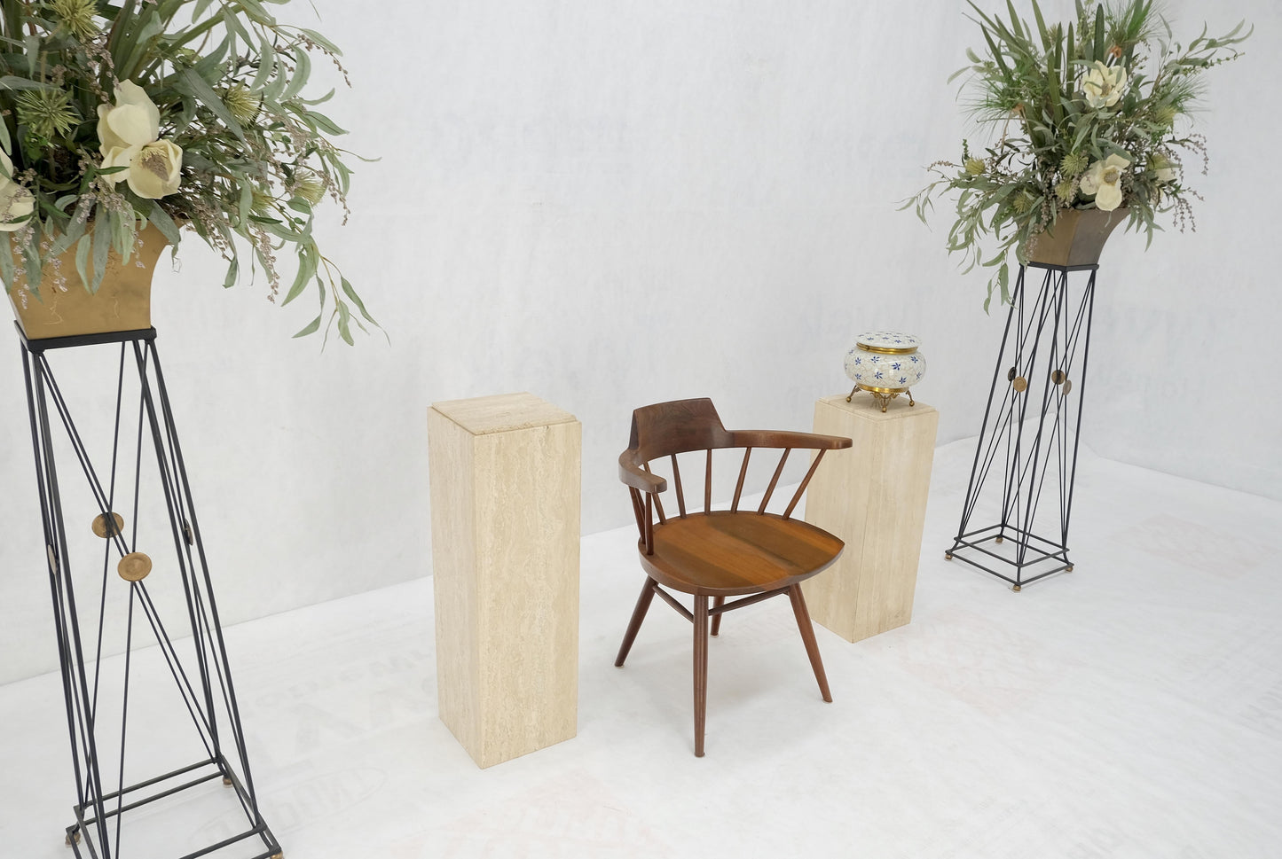 EstablishedLines Pair of 10" Square Italian Mid Century Modern Travertine Pedestals Stands MINT!