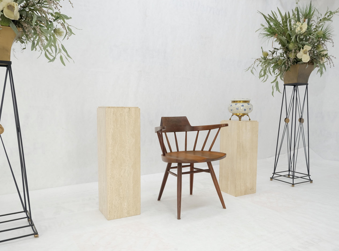 EstablishedLines Pair of 10" Square Italian Mid Century Modern Travertine Pedestals Stands MINT!