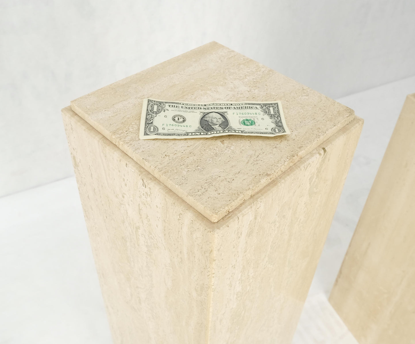 EstablishedLines Pair of 10" Square Italian Mid Century Modern Travertine Pedestals Stands MINT!