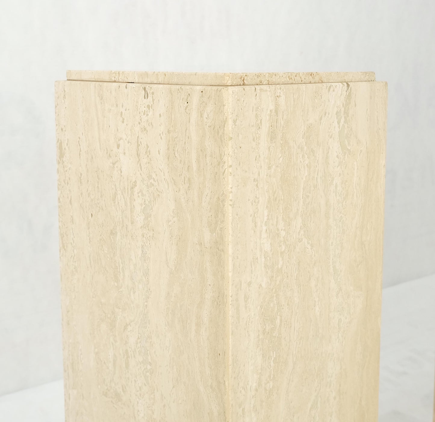 EstablishedLines Pair of 10" Square Italian Mid Century Modern Travertine Pedestals Stands MINT!