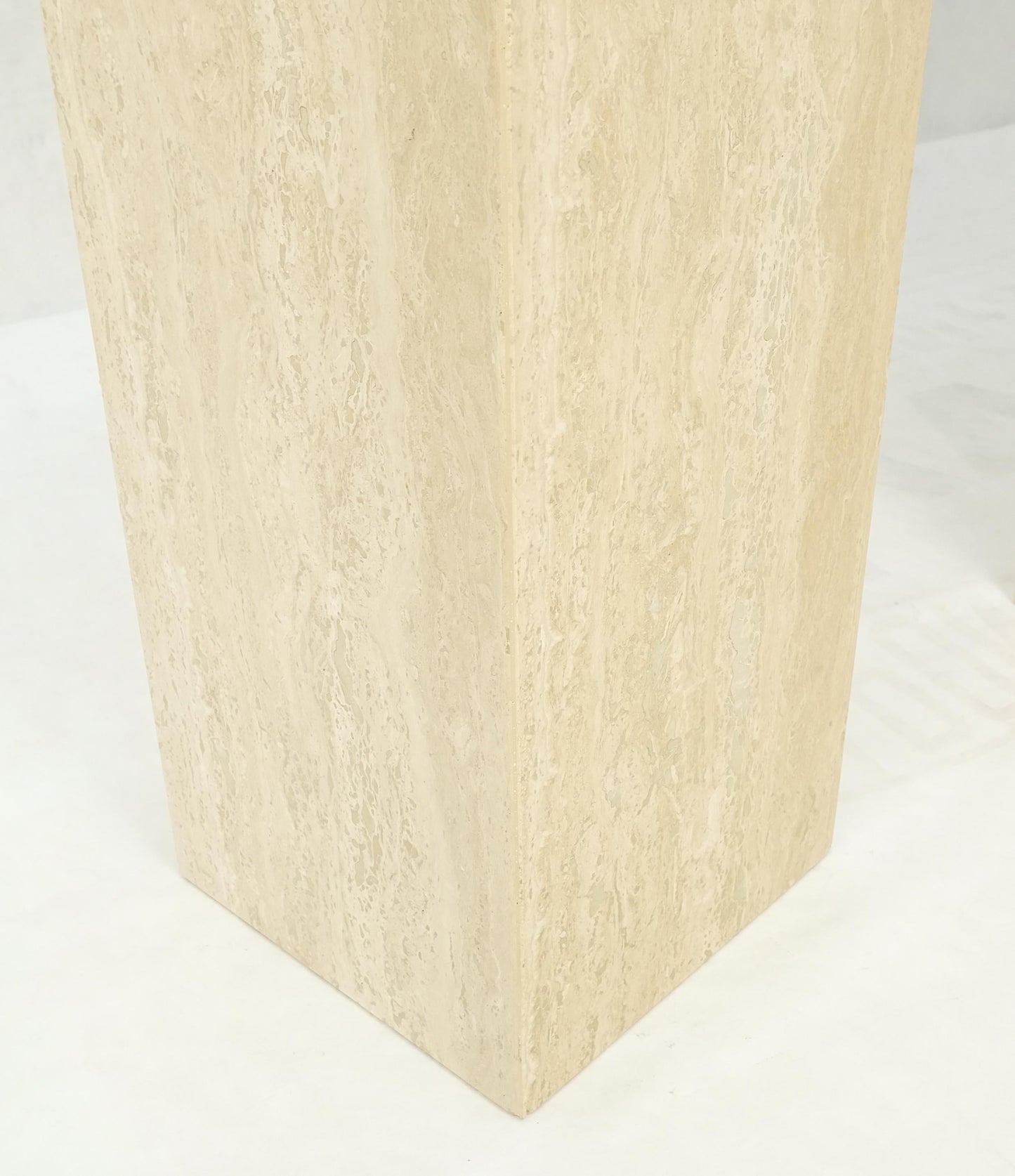 EstablishedLines Pair of 10" Square Italian Mid Century Modern Travertine Pedestals Stands MINT!