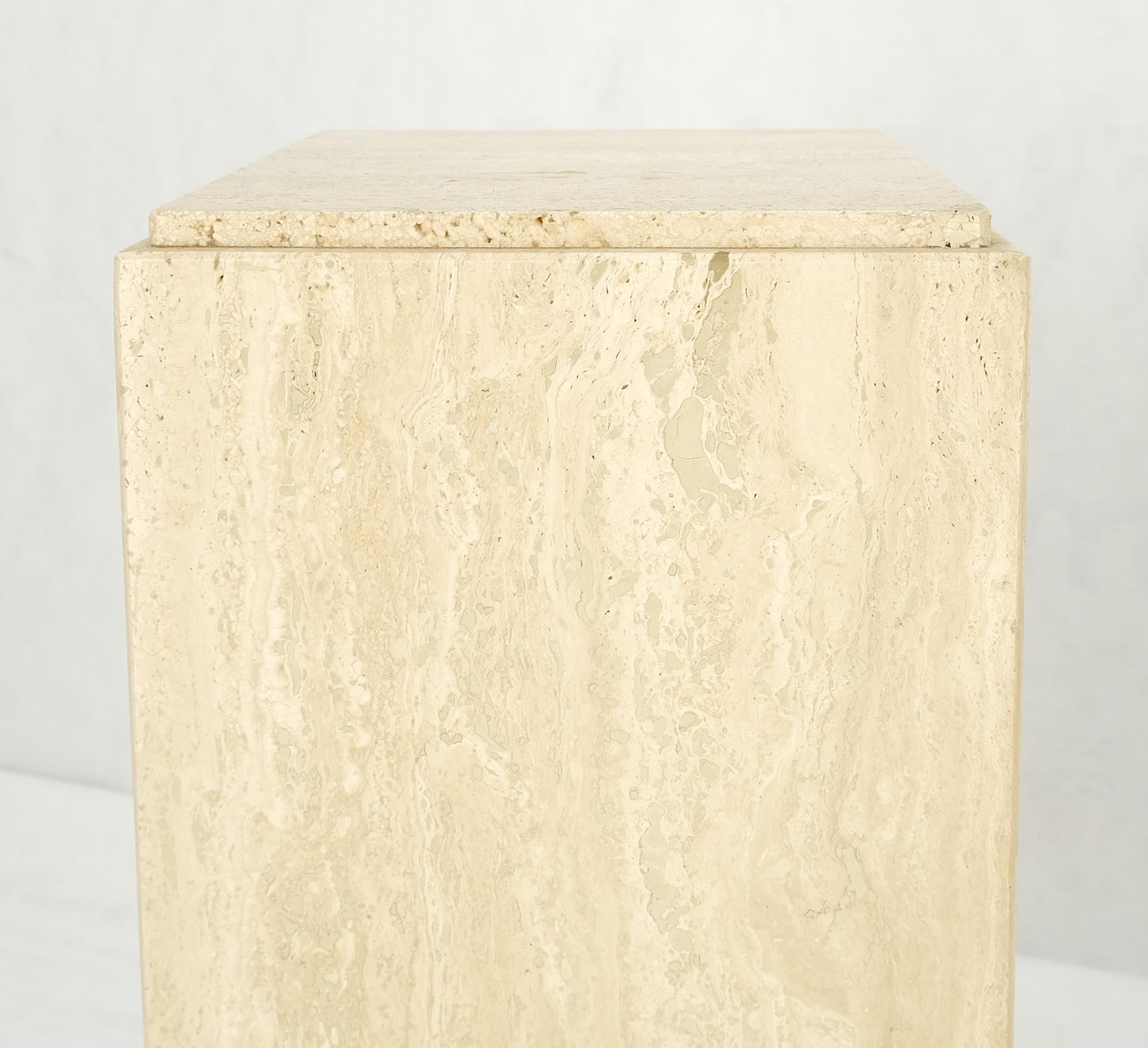 EstablishedLines Pair of 10" Square Italian Mid Century Modern Travertine Pedestals Stands MINT!