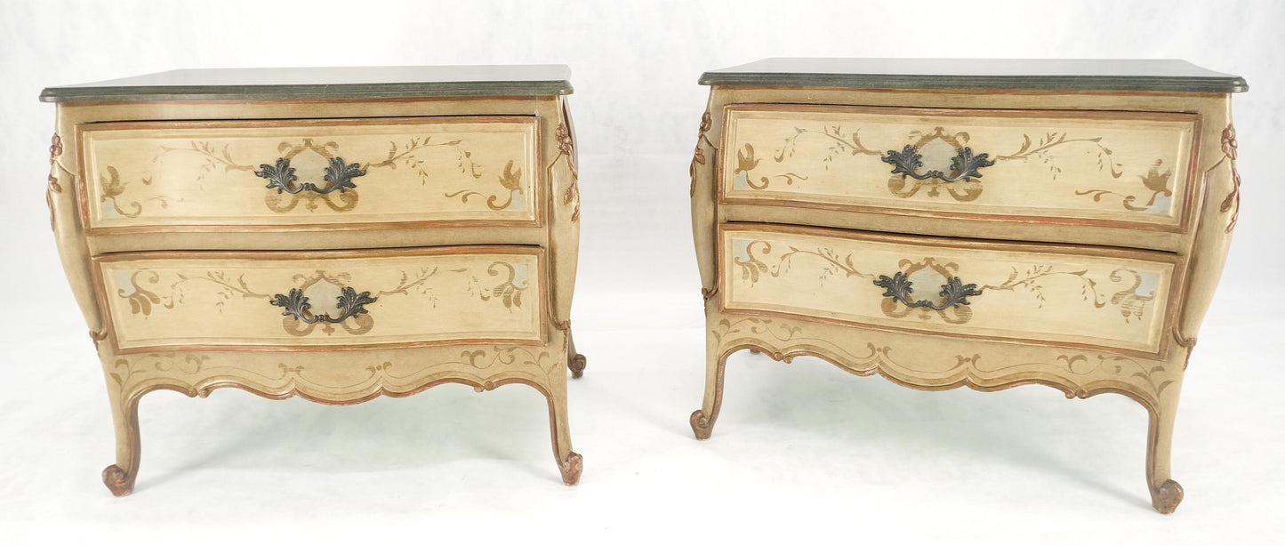 EstablishedLines Bombay Paint Decorated Faux Marble Top Two Drawers Night Stands End Tables MINT!