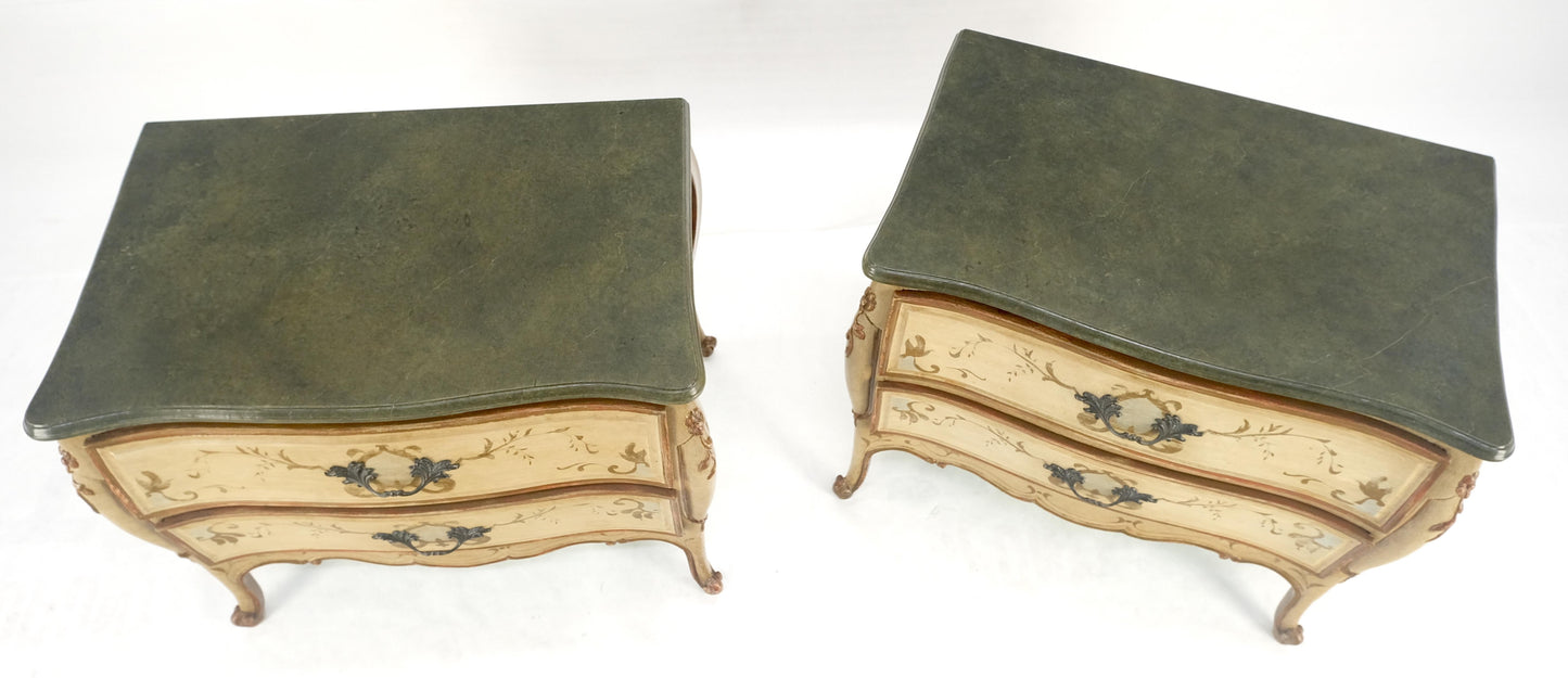 EstablishedLines Bombay Paint Decorated Faux Marble Top Two Drawers Night Stands End Tables MINT!