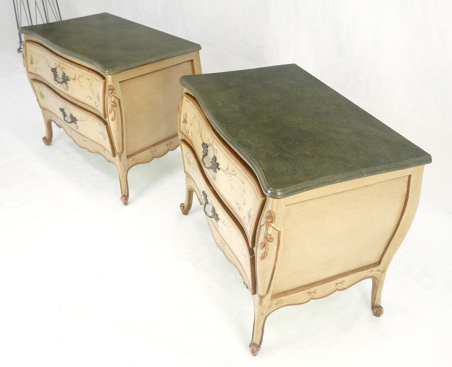 EstablishedLines Bombay Paint Decorated Faux Marble Top Two Drawers Night Stands End Tables MINT!