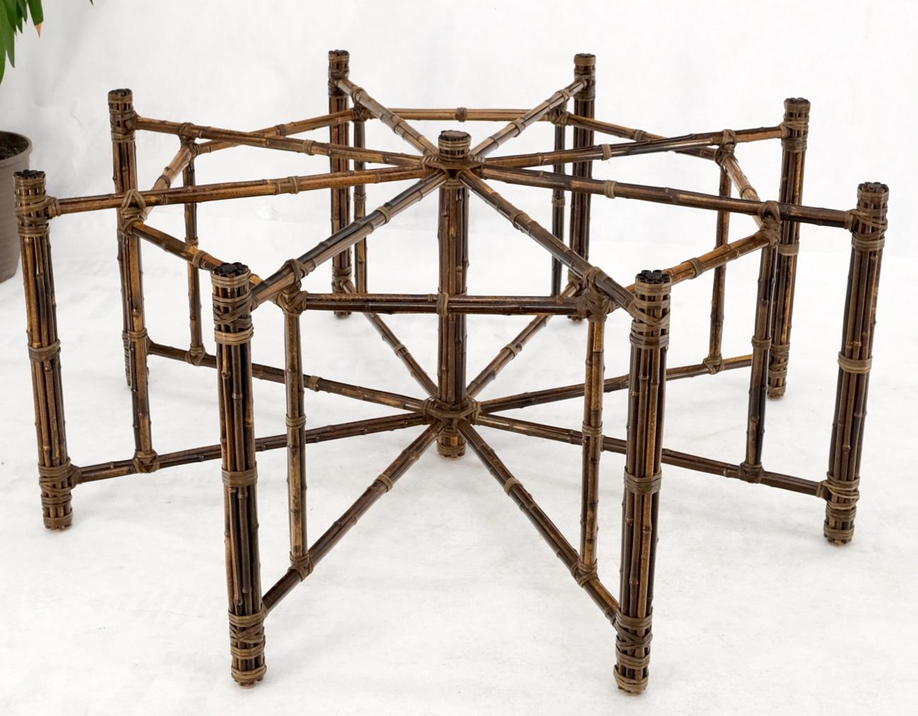EstablishedLines Very Large Octagonal Glass Top Leather Strapped Bamboo McGuire Dining Table