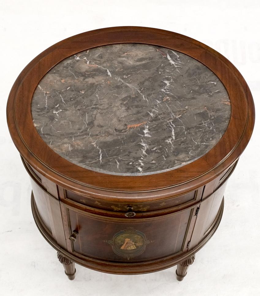 EstablishedLines Marble Top Oval One Door Compartment Drawer Adams Style Painted Stand Table