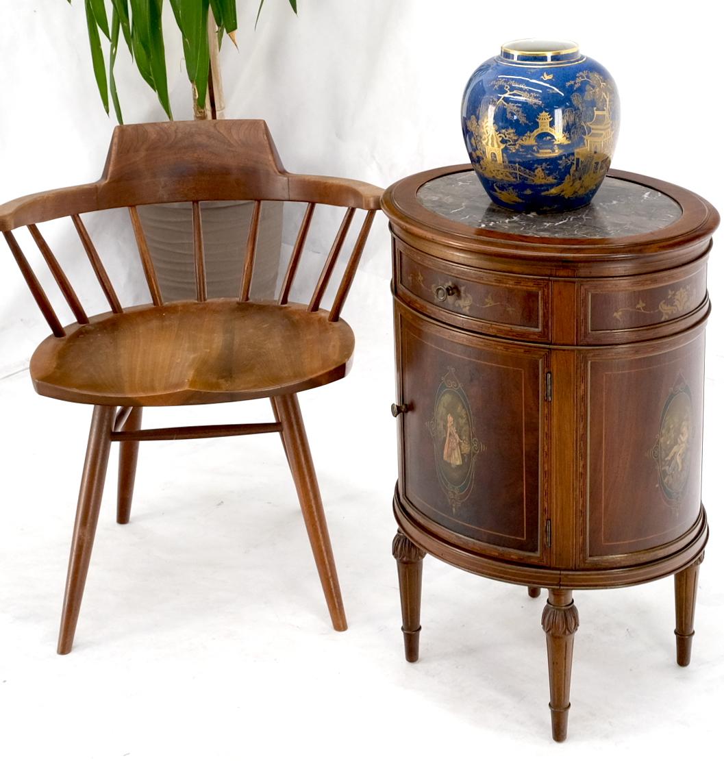 EstablishedLines Marble Top Oval One Door Compartment Drawer Adams Style Painted Stand Table