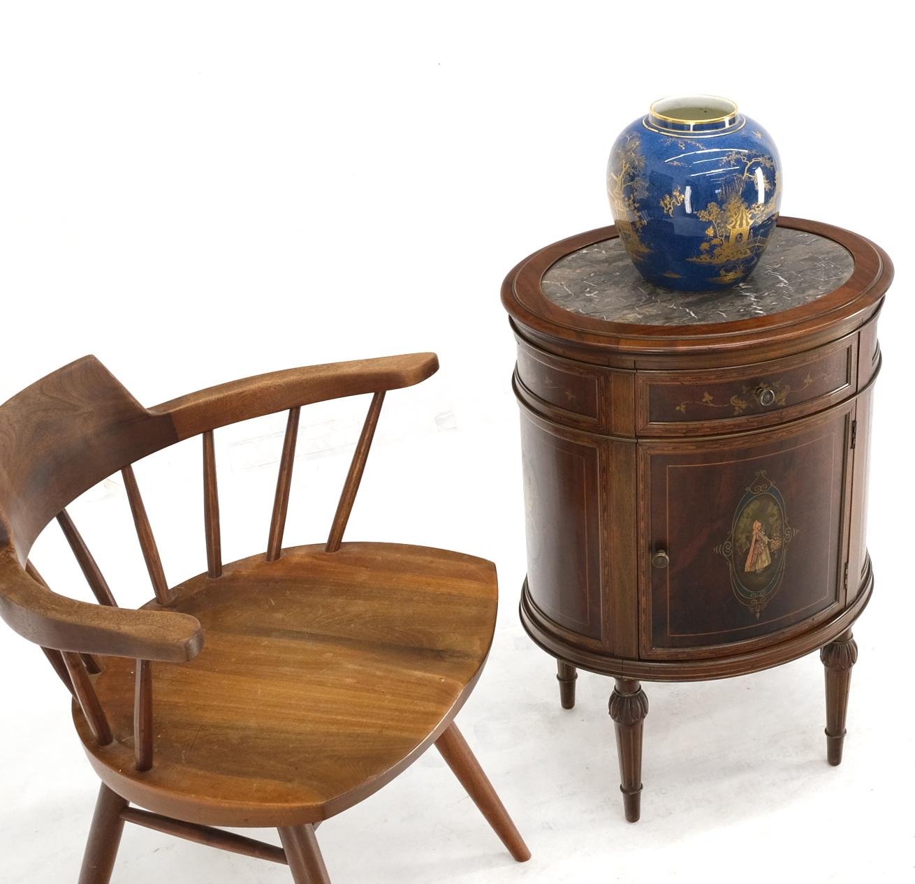 EstablishedLines Marble Top Oval One Door Compartment Drawer Adams Style Painted Stand Table