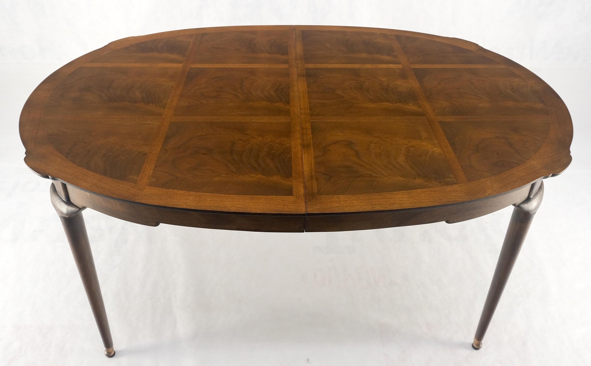 EstablishedLines Banded Burl Flame Walnut Oval Three Leaves  Dining Conference Table MINT!