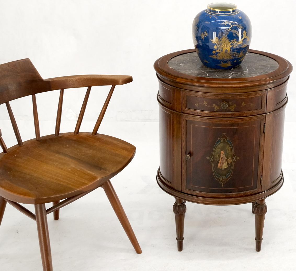 EstablishedLines Marble Top Oval One Door Compartment Drawer Adams Style Painted Stand Table