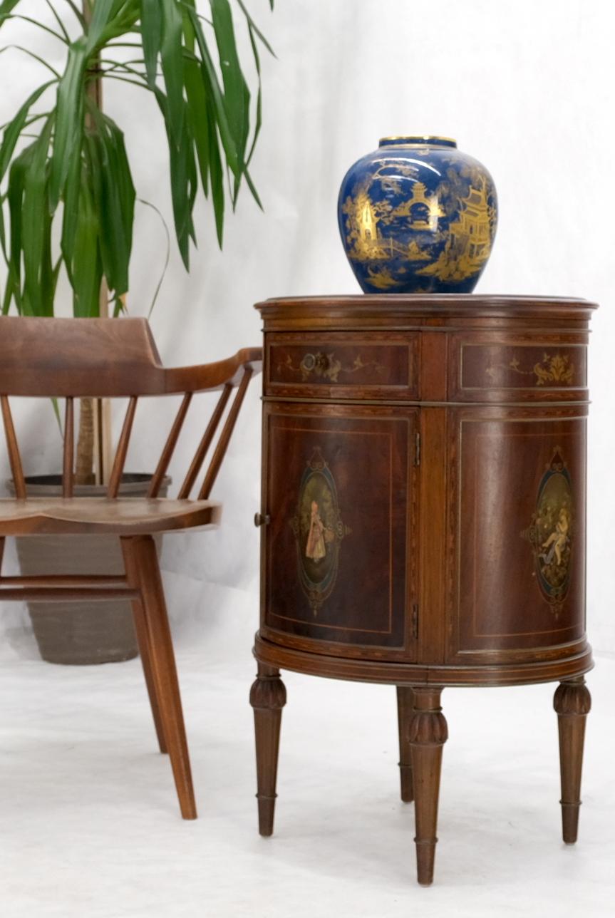 EstablishedLines Marble Top Oval One Door Compartment Drawer Adams Style Painted Stand Table