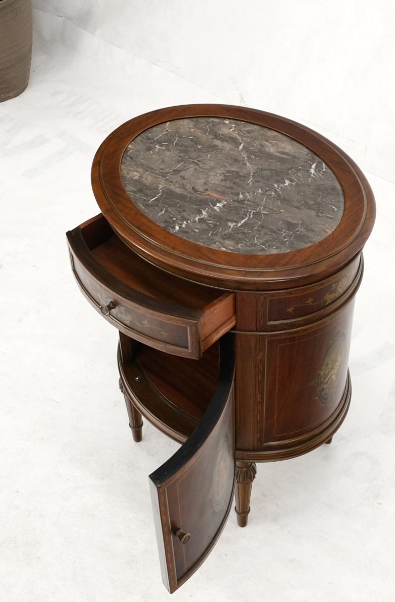 EstablishedLines Marble Top Oval One Door Compartment Drawer Adams Style Painted Stand Table