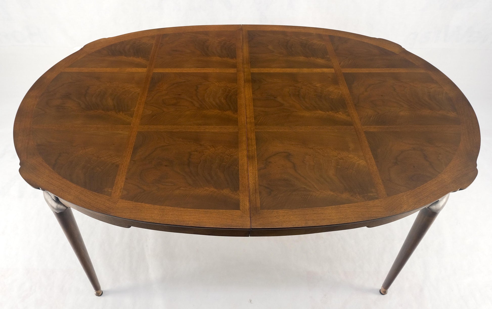 EstablishedLines Banded Burl Flame Walnut Oval Three Leaves  Dining Conference Table MINT!