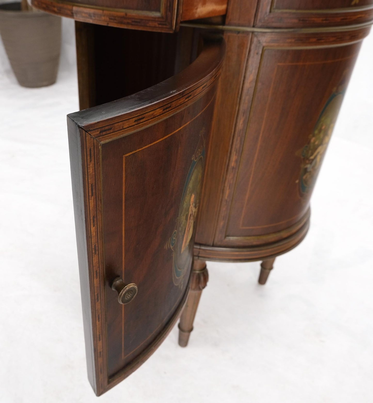 EstablishedLines Marble Top Oval One Door Compartment Drawer Adams Style Painted Stand Table