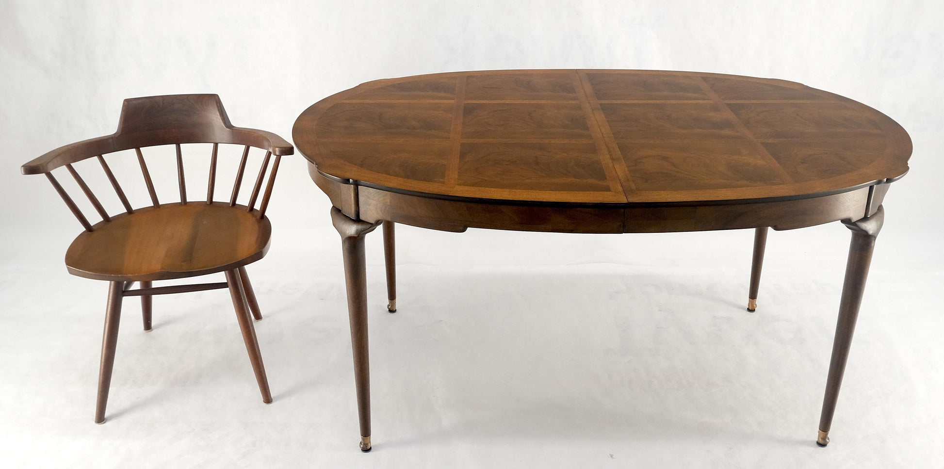 EstablishedLines Banded Burl Flame Walnut Oval Three Leaves  Dining Conference Table MINT!