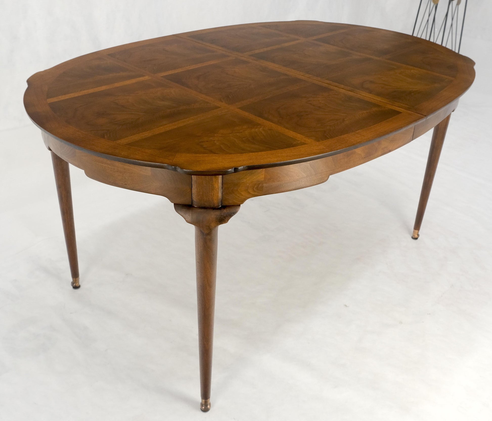 EstablishedLines Banded Burl Flame Walnut Oval Three Leaves  Dining Conference Table MINT!