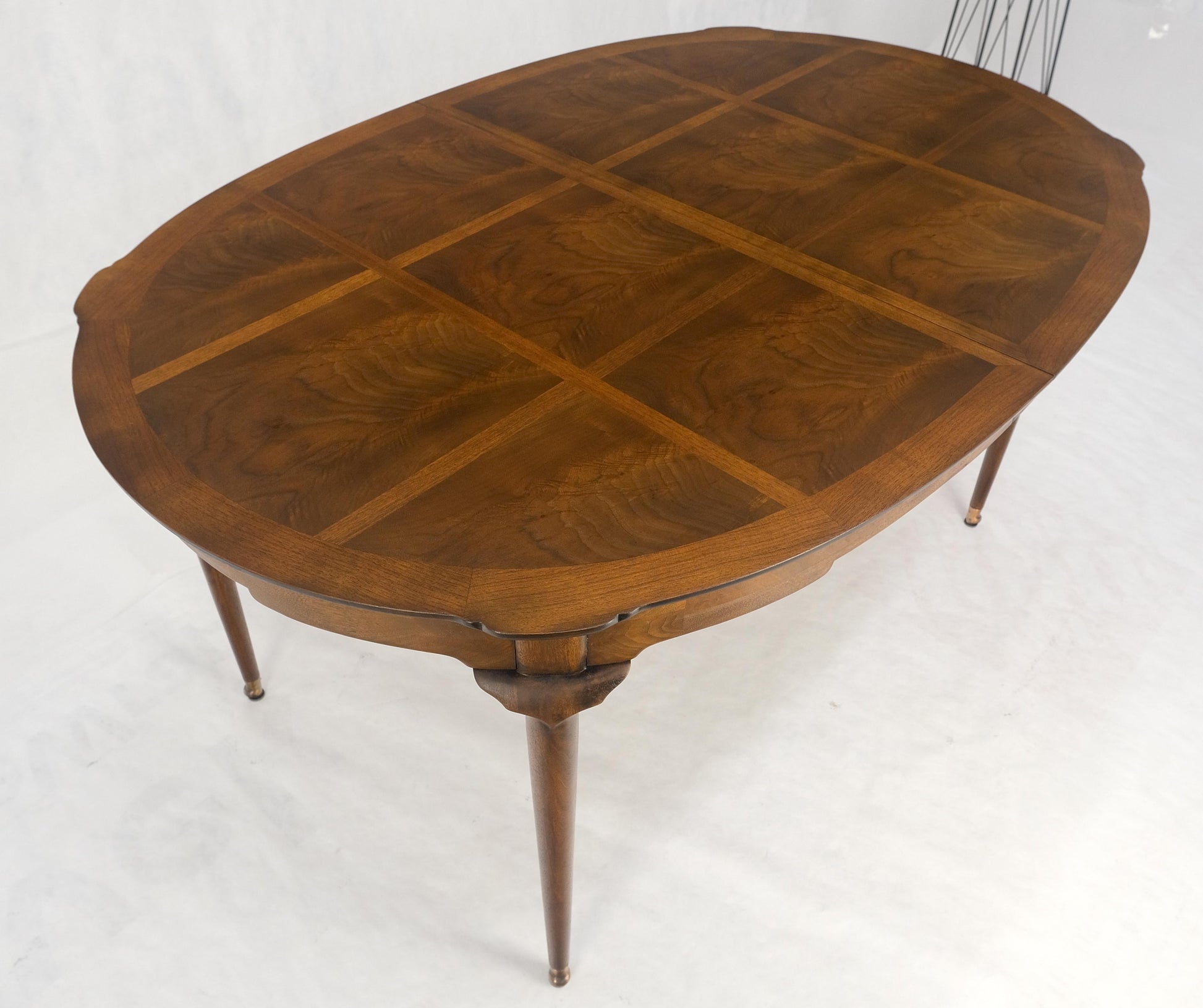 EstablishedLines Banded Burl Flame Walnut Oval Three Leaves  Dining Conference Table MINT!