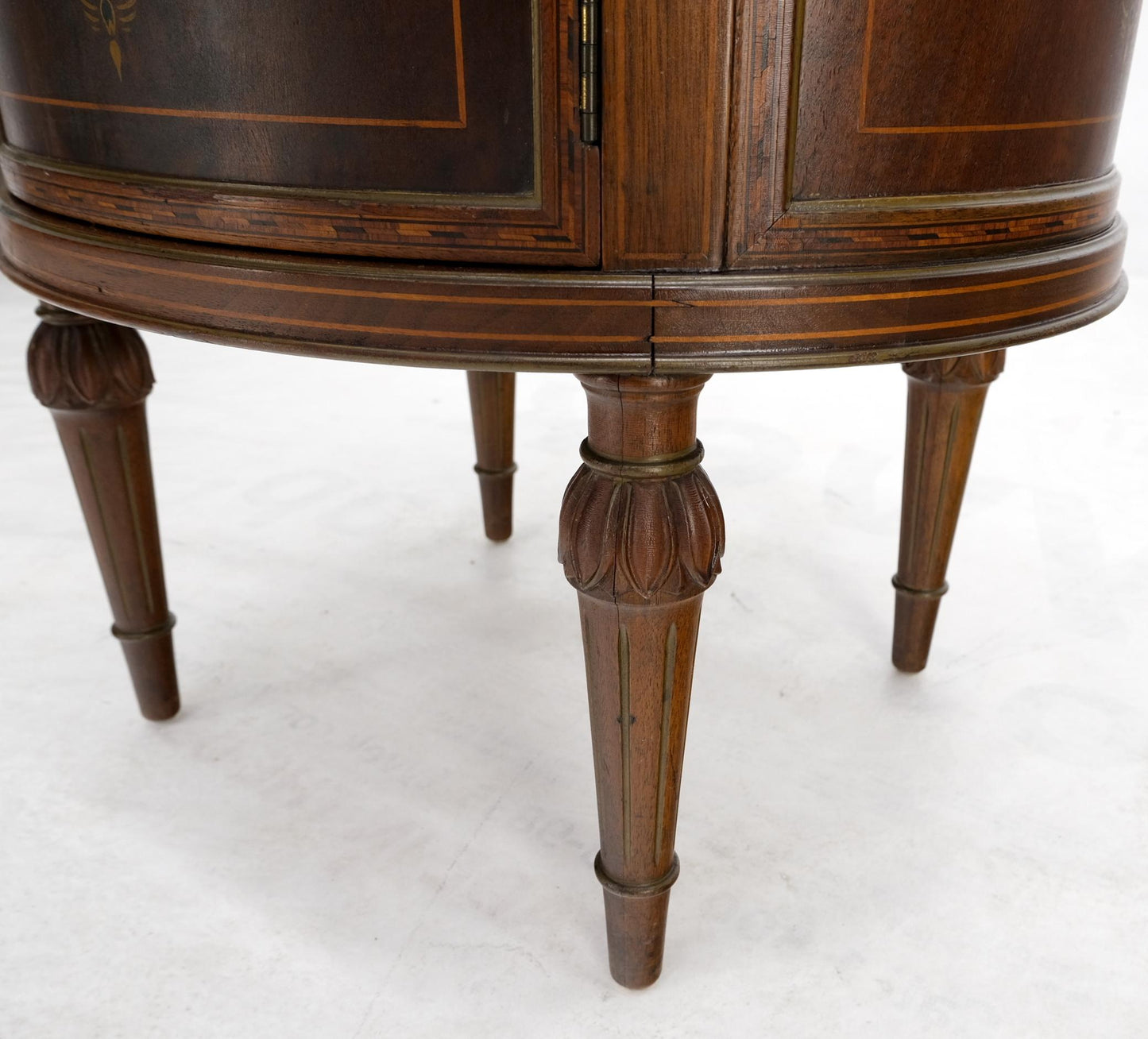 EstablishedLines Marble Top Oval One Door Compartment Drawer Adams Style Painted Stand Table