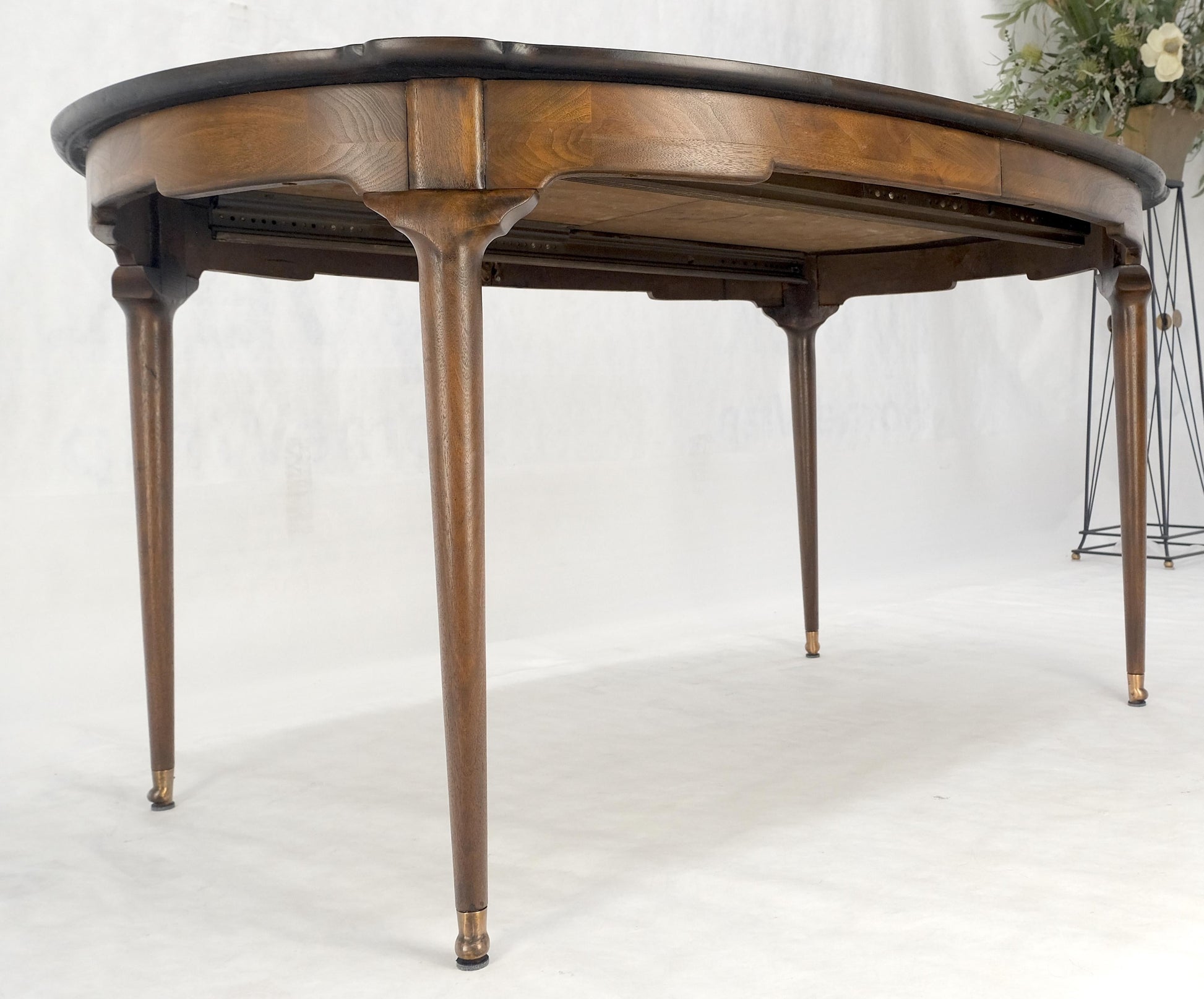 EstablishedLines Banded Burl Flame Walnut Oval Three Leaves  Dining Conference Table MINT!