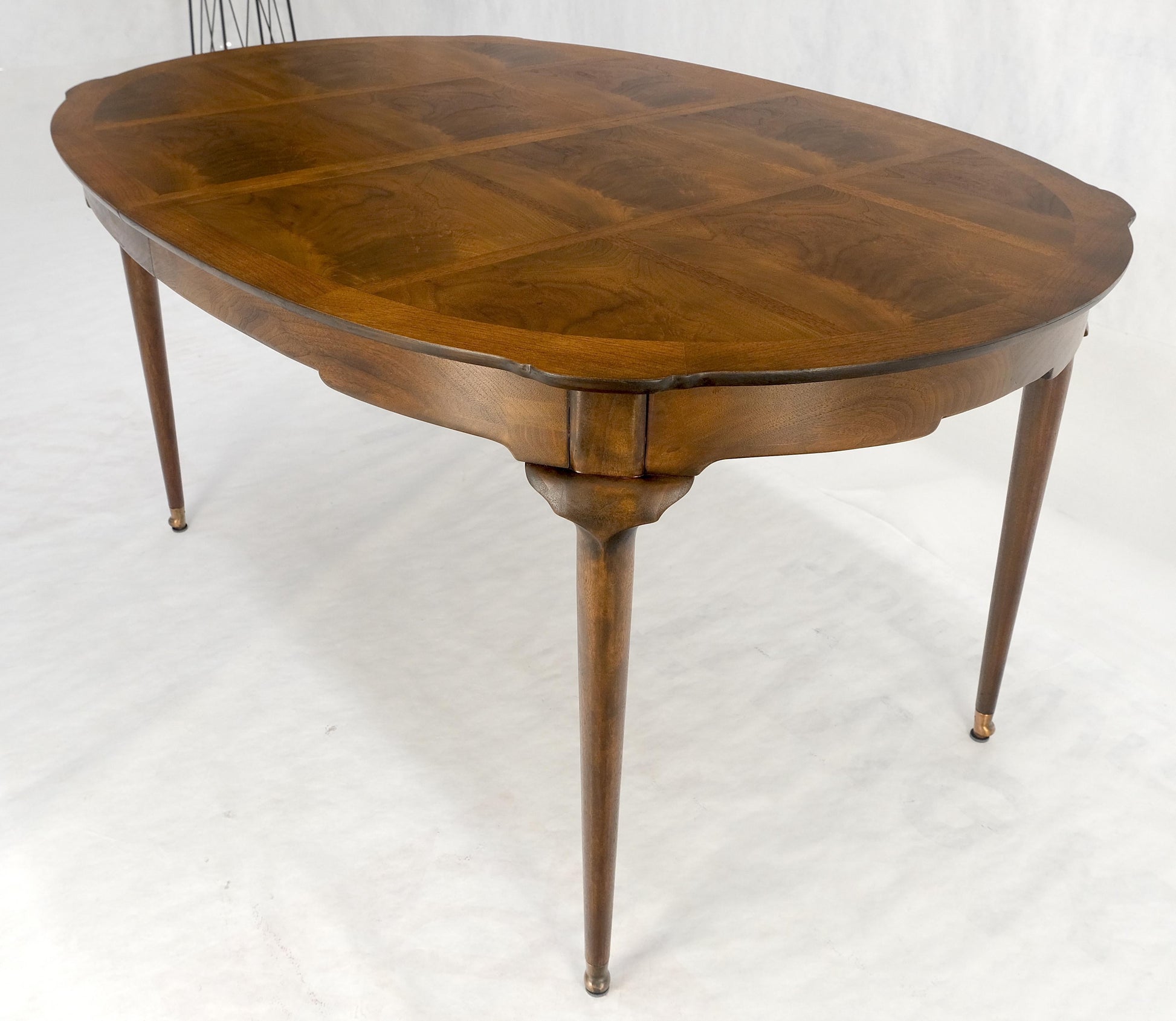 EstablishedLines Banded Burl Flame Walnut Oval Three Leaves  Dining Conference Table MINT!