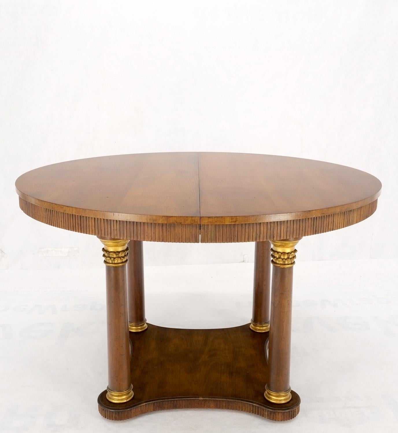 EstablishedLines Baker large Round Single Pedestal Base Three Extension Boards Dining Table MINT