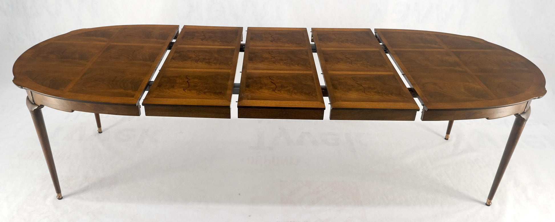 EstablishedLines Banded Burl Flame Walnut Oval Three Leaves  Dining Conference Table MINT!