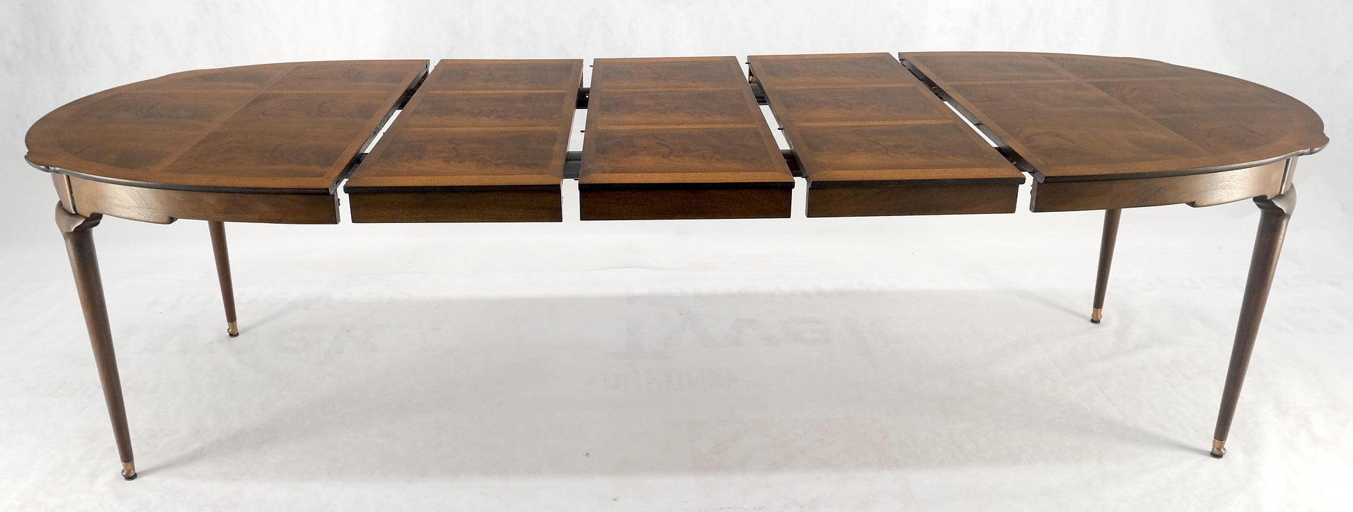 EstablishedLines Banded Burl Flame Walnut Oval Three Leaves  Dining Conference Table MINT!