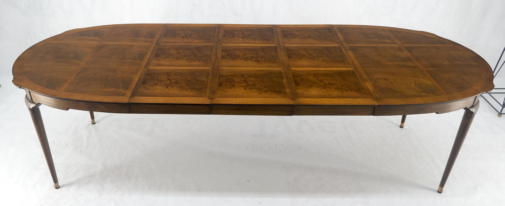 EstablishedLines Banded Burl Flame Walnut Oval Three Leaves  Dining Conference Table MINT!