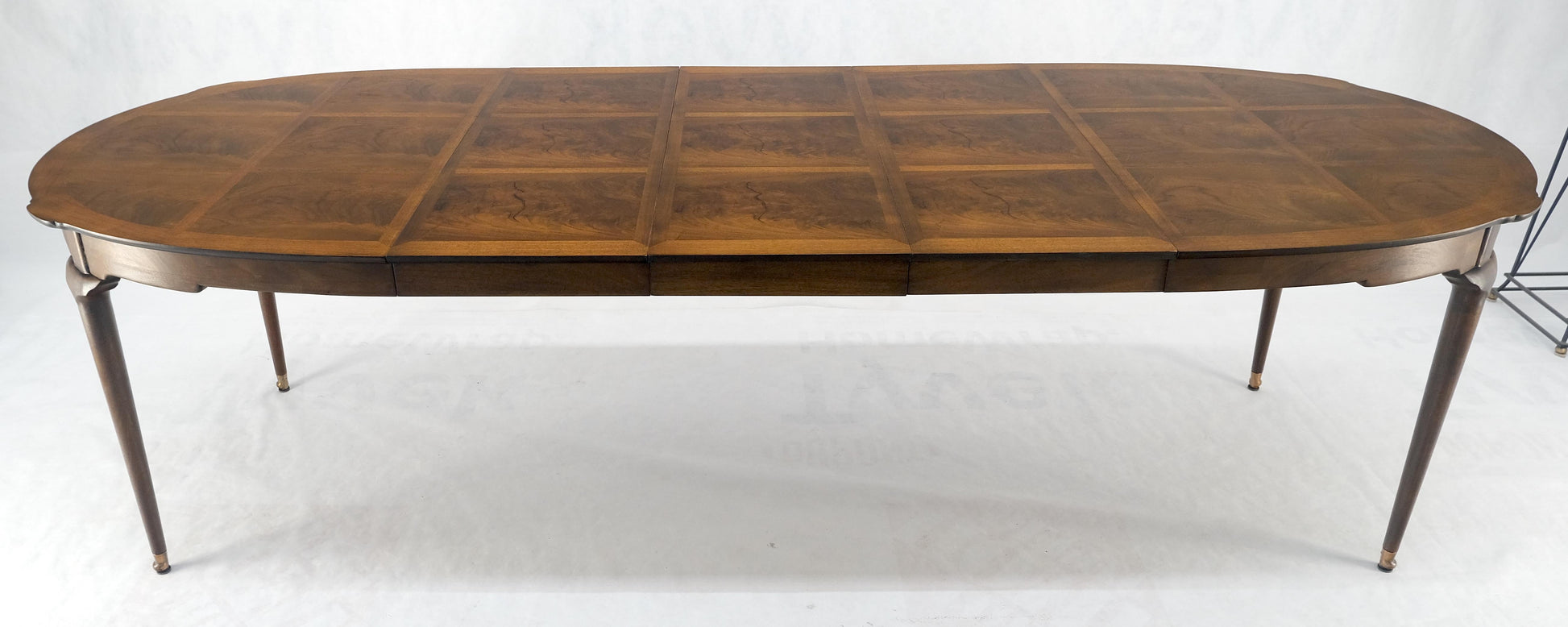 EstablishedLines Banded Burl Flame Walnut Oval Three Leaves  Dining Conference Table MINT!