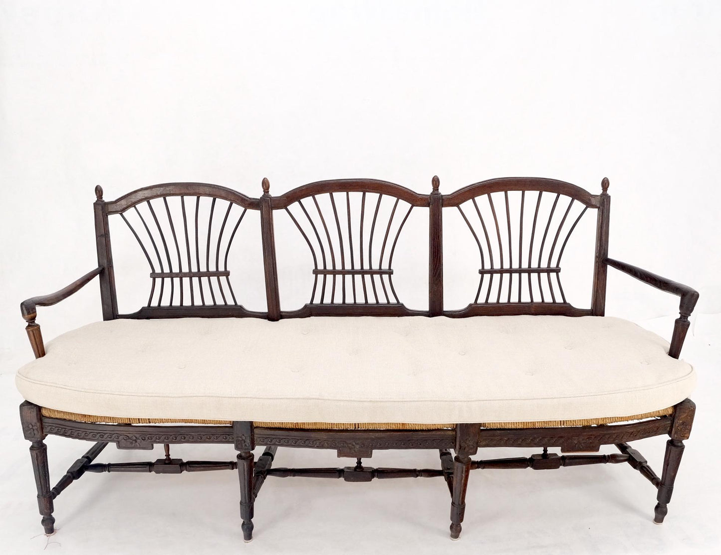 EstablishedLines Antique Tripple Rush Seat Solid Linen Upholstery Cushion Bench Sattee Sofa Mint!