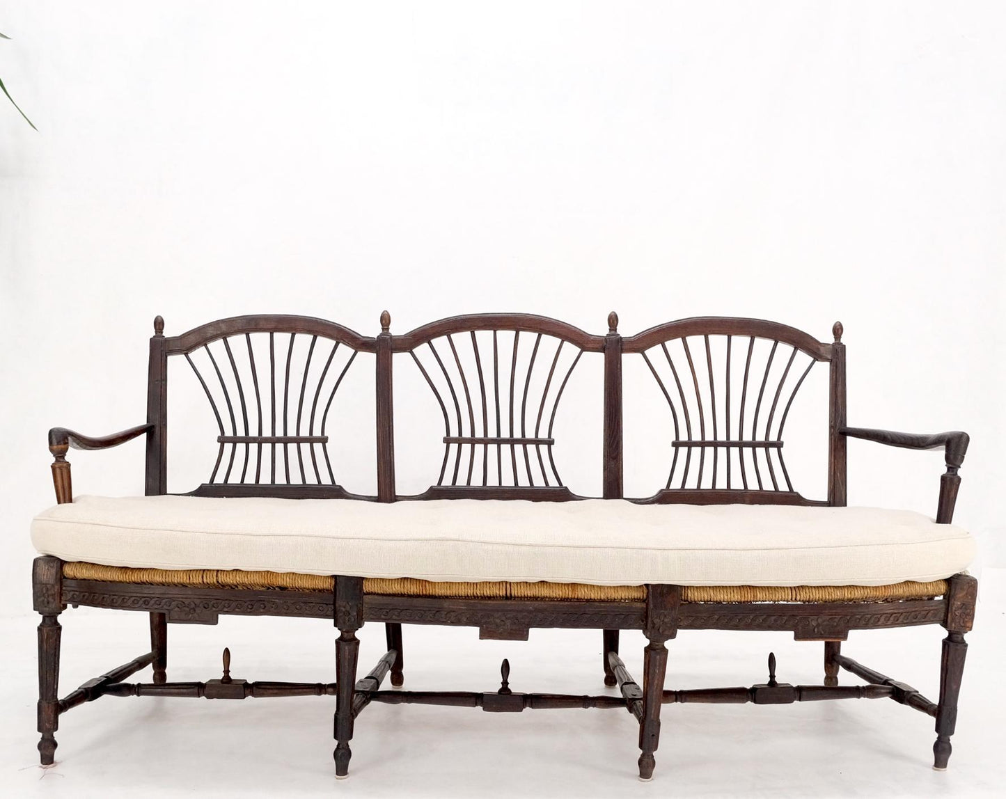 EstablishedLines Antique Tripple Rush Seat Solid Linen Upholstery Cushion Bench Sattee Sofa Mint!